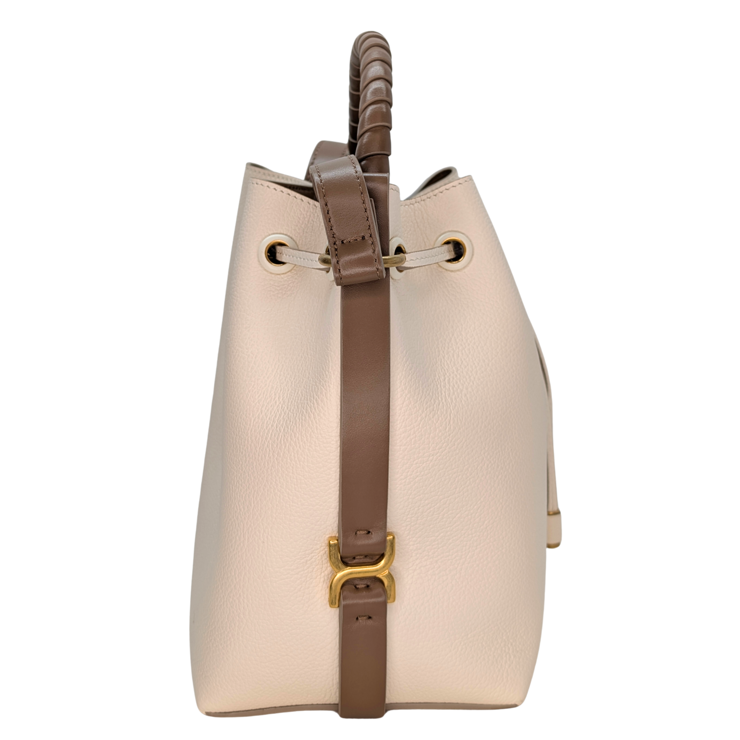 Grained Calfskin Marcie Bucket Bag Misty Ivory White