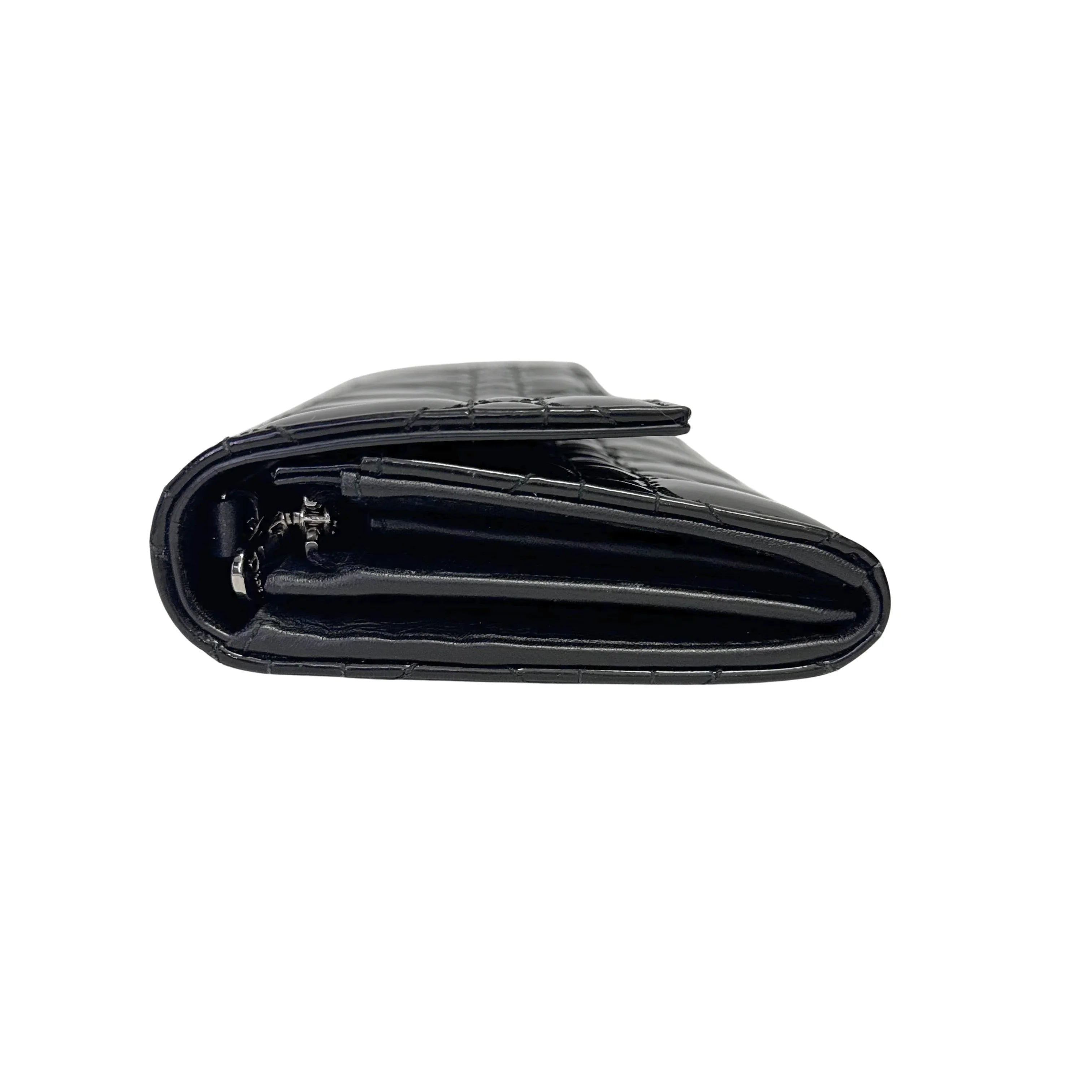 Dior Patent Leather Long Wallet With Chain Black - Lost Designer