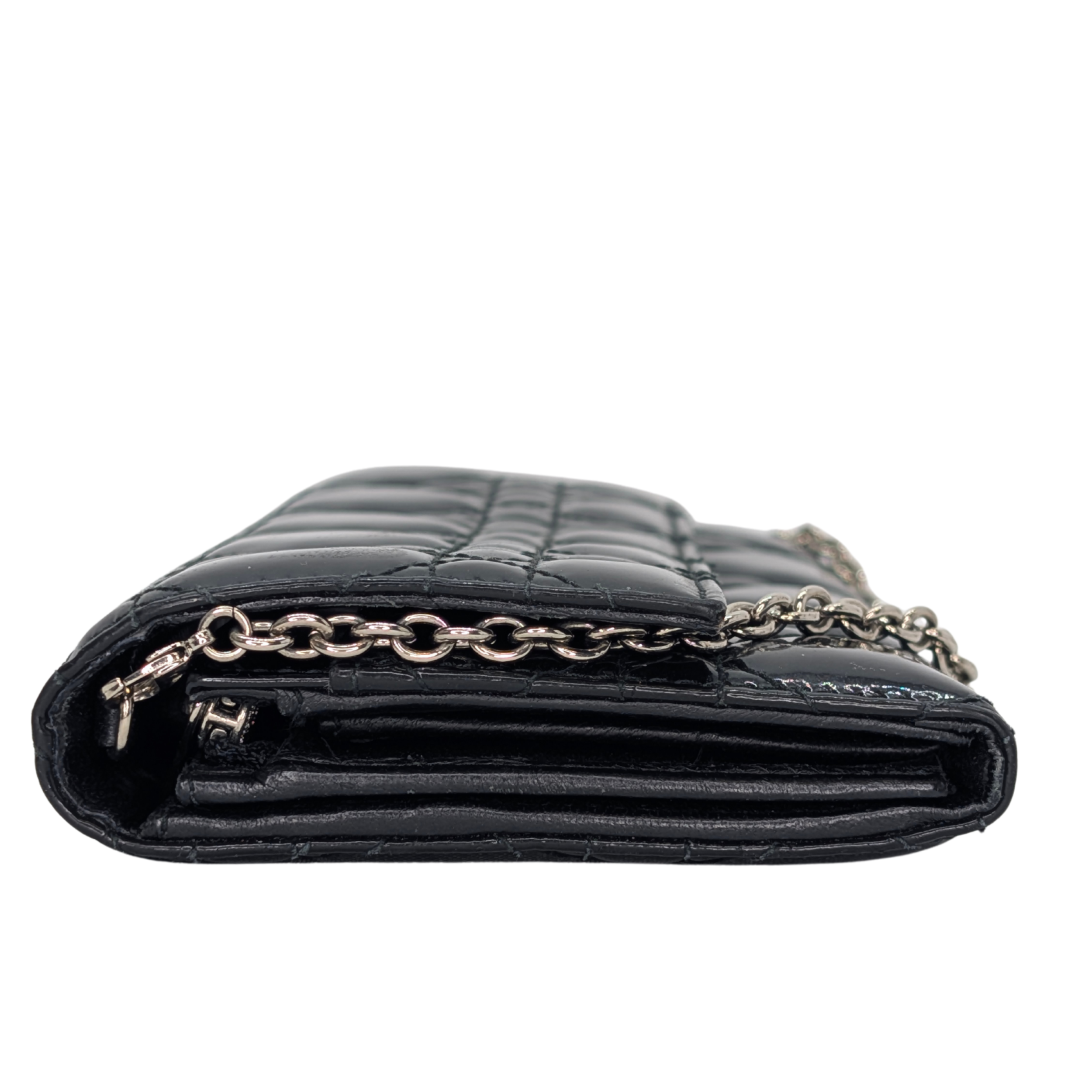 Dior Patent Leather Long Wallet With Chain Black