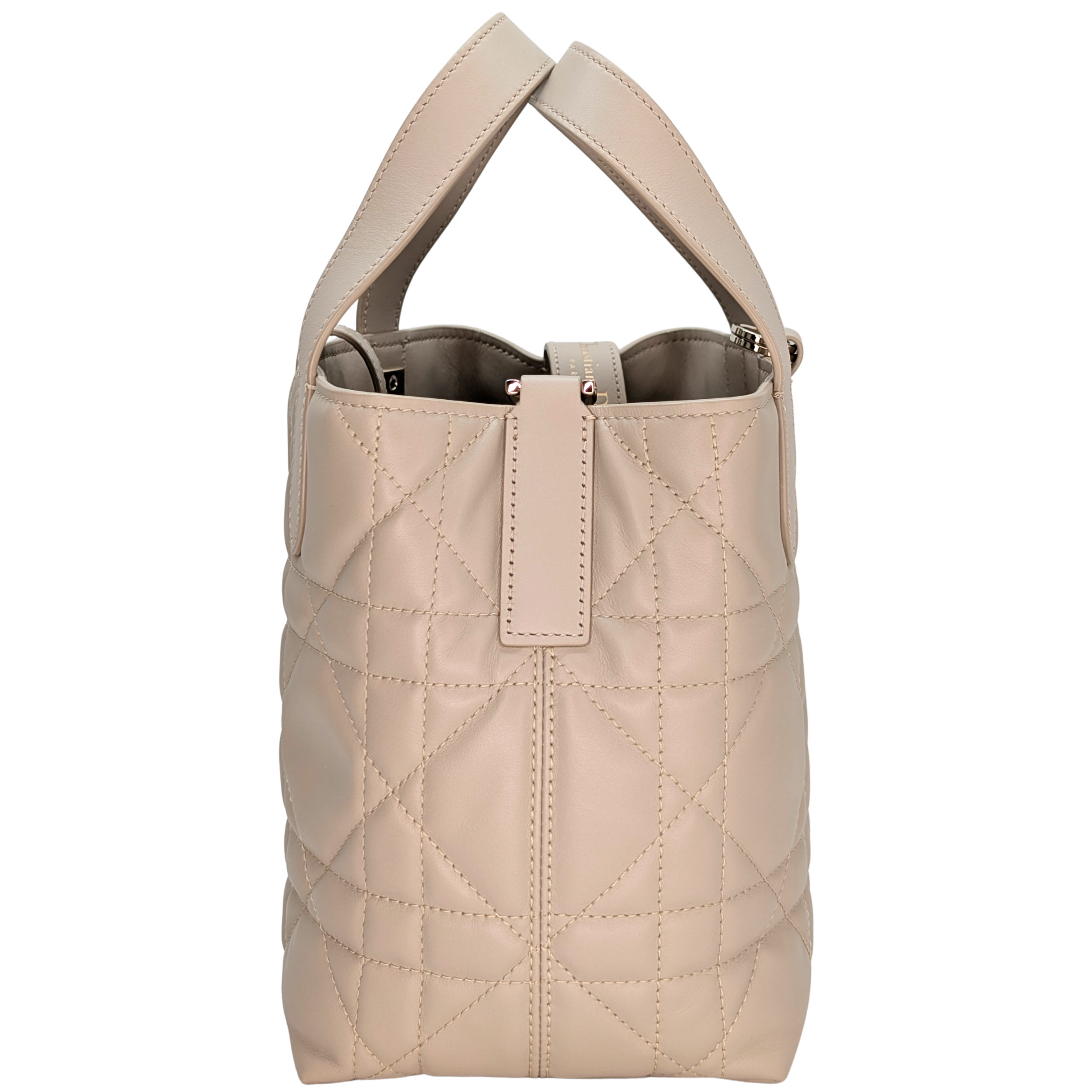 Dior Small Toujours Tote Bag Macrocannage Calfskin Powder Beige