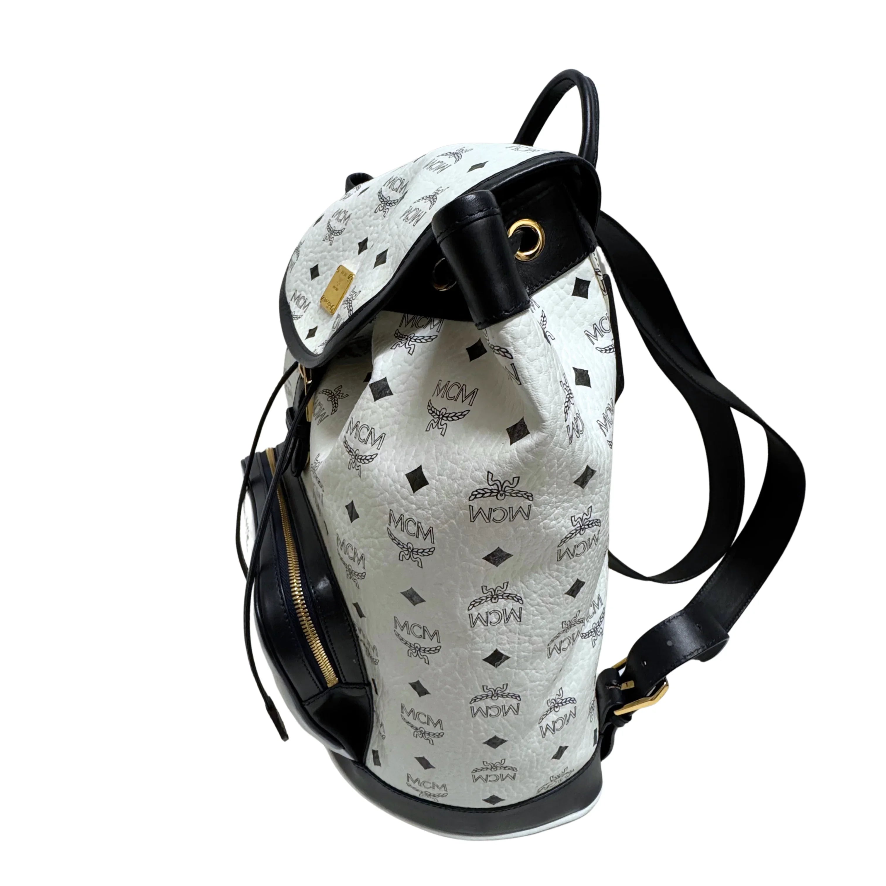MCM Heritage Drawstring Backpack White - Lost Designer