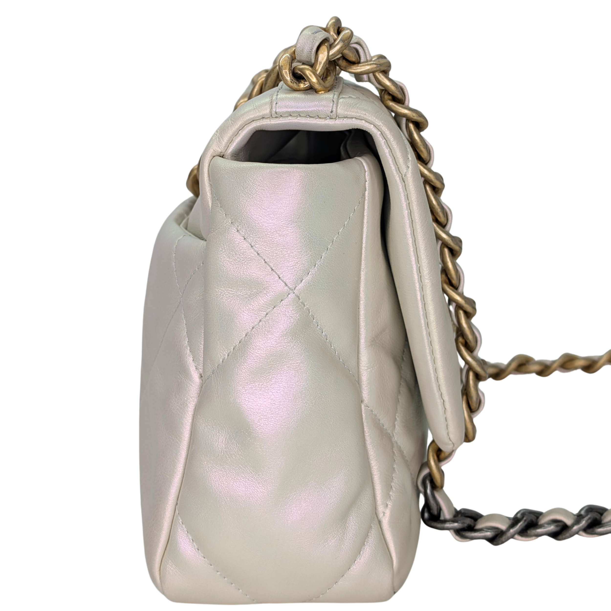 Chanel 19 Medium Calfskin Flap Iridescent White