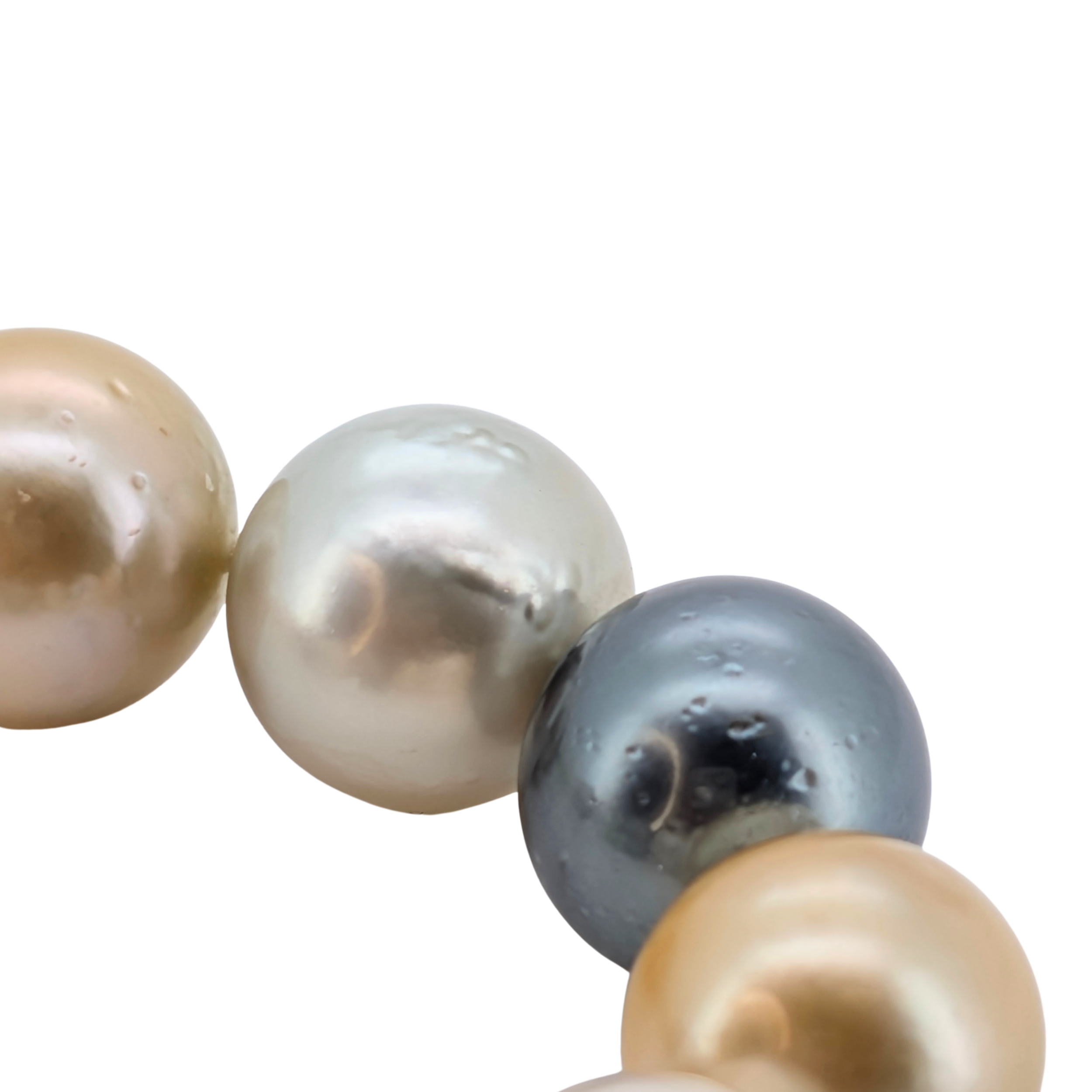 Cultured Tahitian & South Sea Pearl Necklace With Multi-Coloured Pearls
