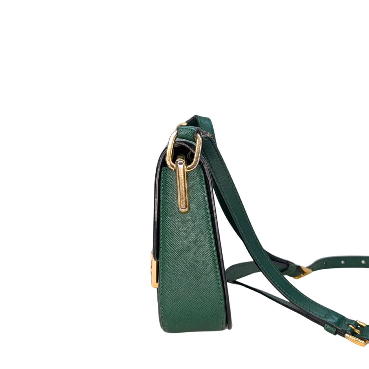 Prada Saffiano Lux Emblem Flap Shoulder Bag Green