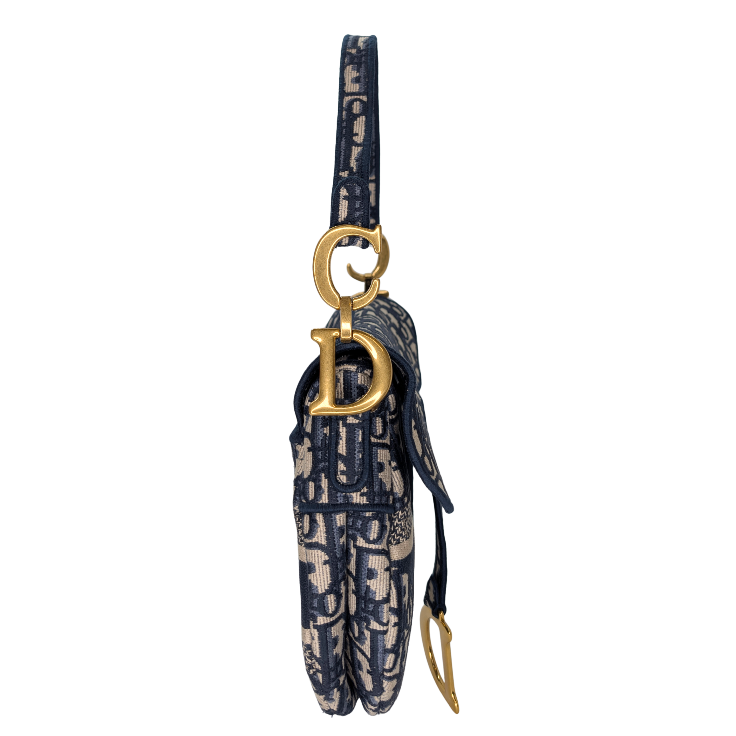 Dior Medium Saddle Bag Navy Oblique with Strap