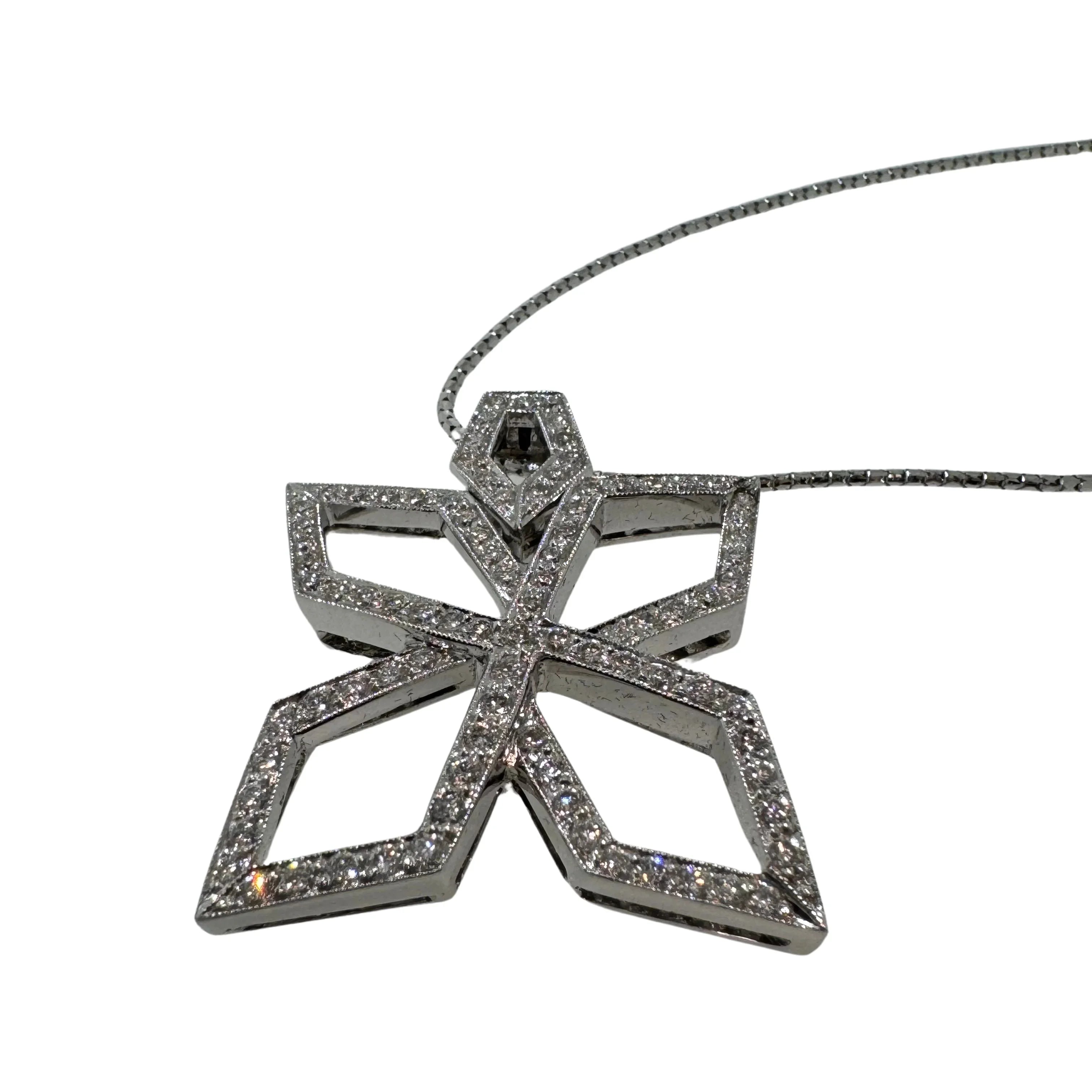 Anton Jewellery 18K White Gold Geometric Flower Diamond Pendant Necklace 1.00ct - Lost Designer