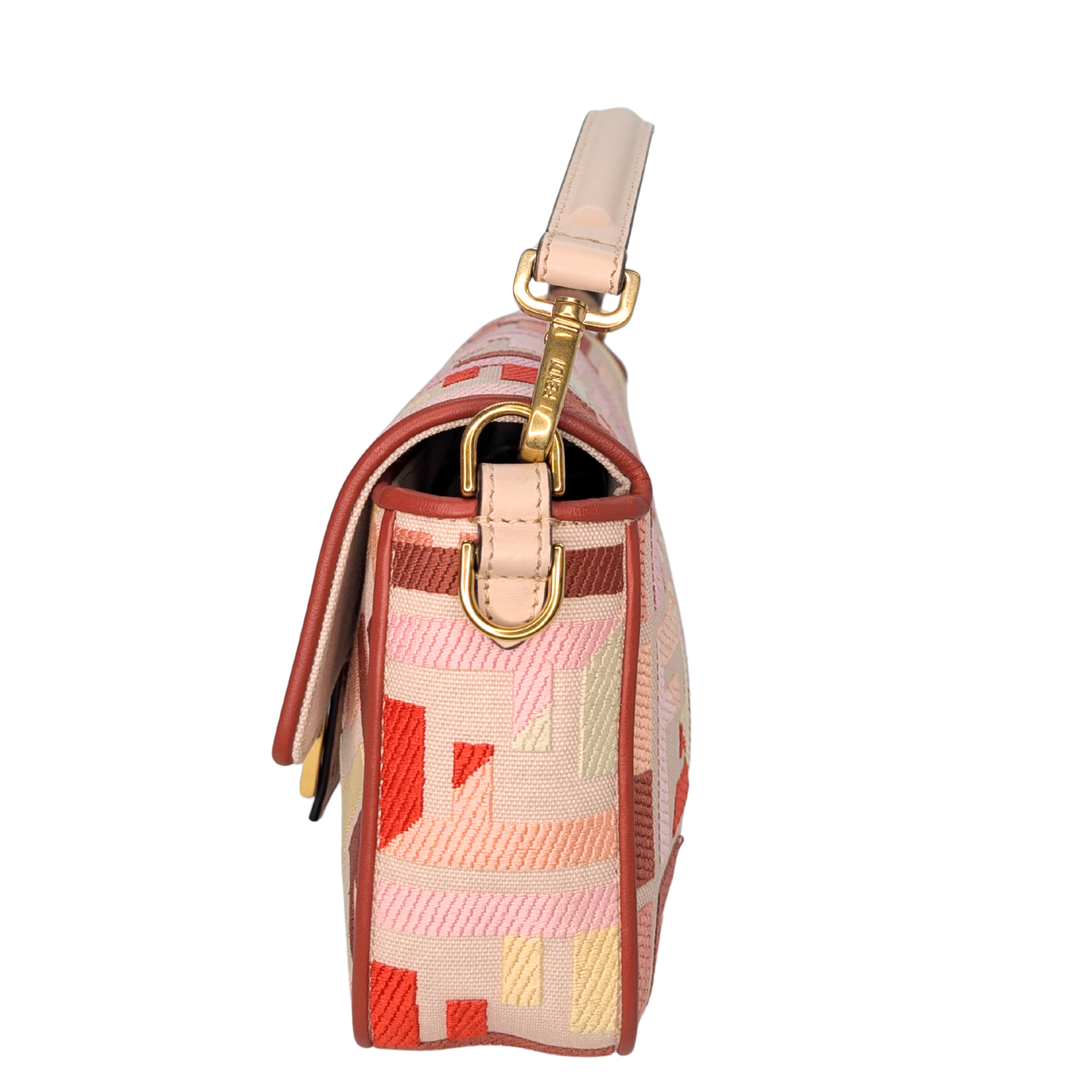Fendi Baguette Canvas Vitello Medium FF Embroidered Rosa Quarzo Bag Multicolour