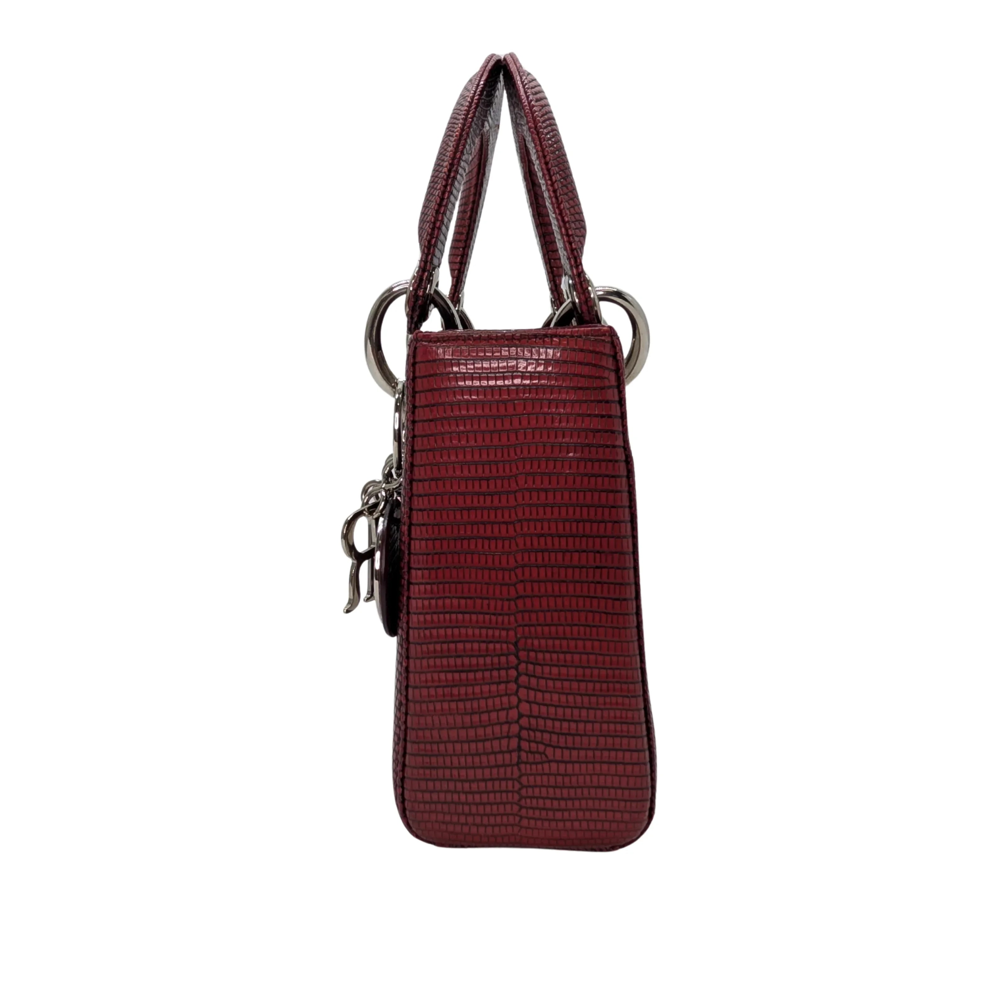 Christian Dior Mini Lady Dior Lizard Burgundy - Lost Designer