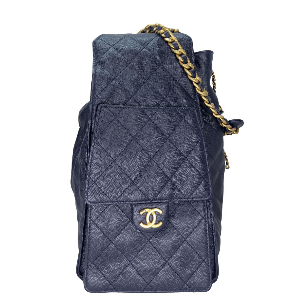 Chanel 25 Medium Caviar Leather Shoulder Bag Navy