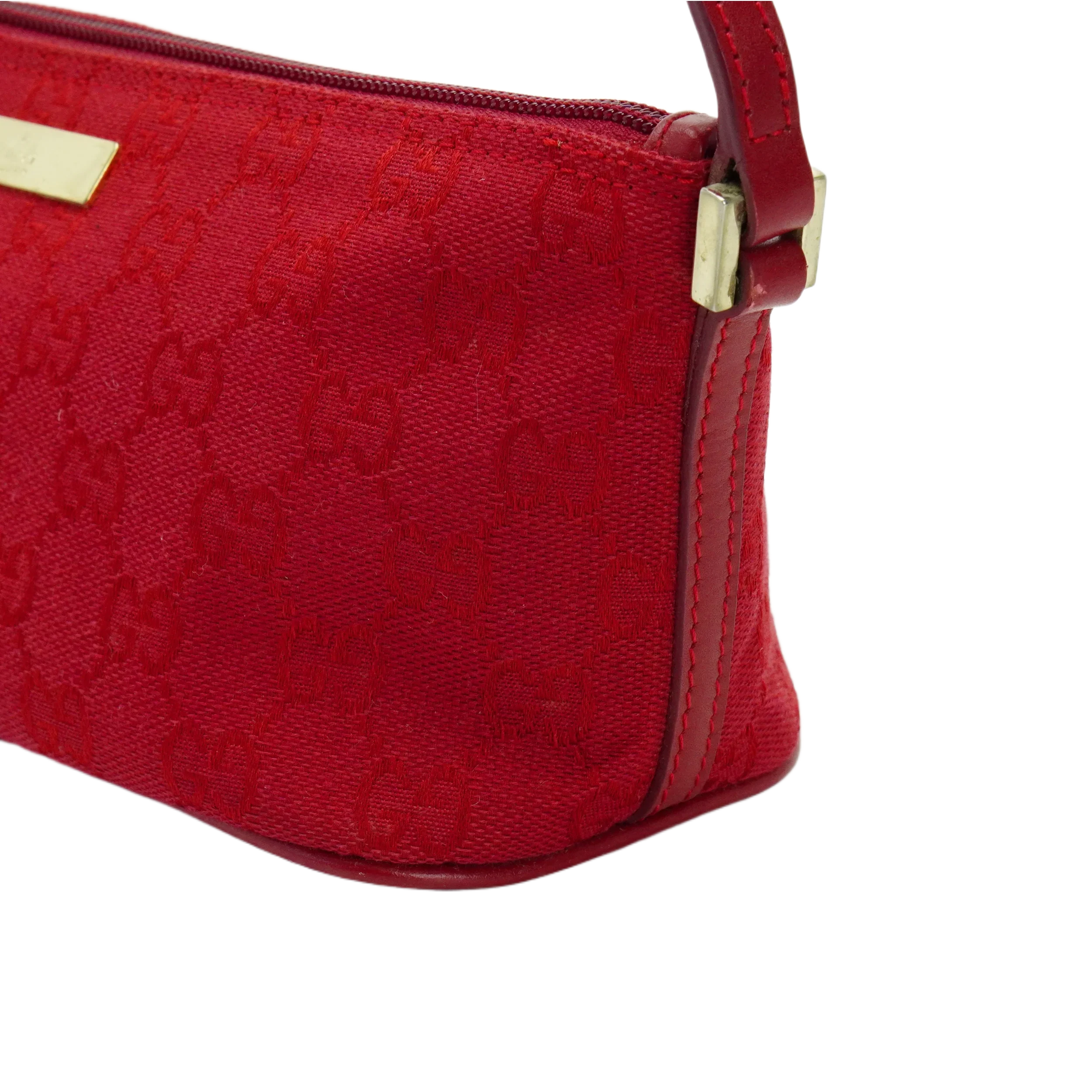Gucci Cherry Red GG Monogram Boat Pochette Bag - Lost Designer
