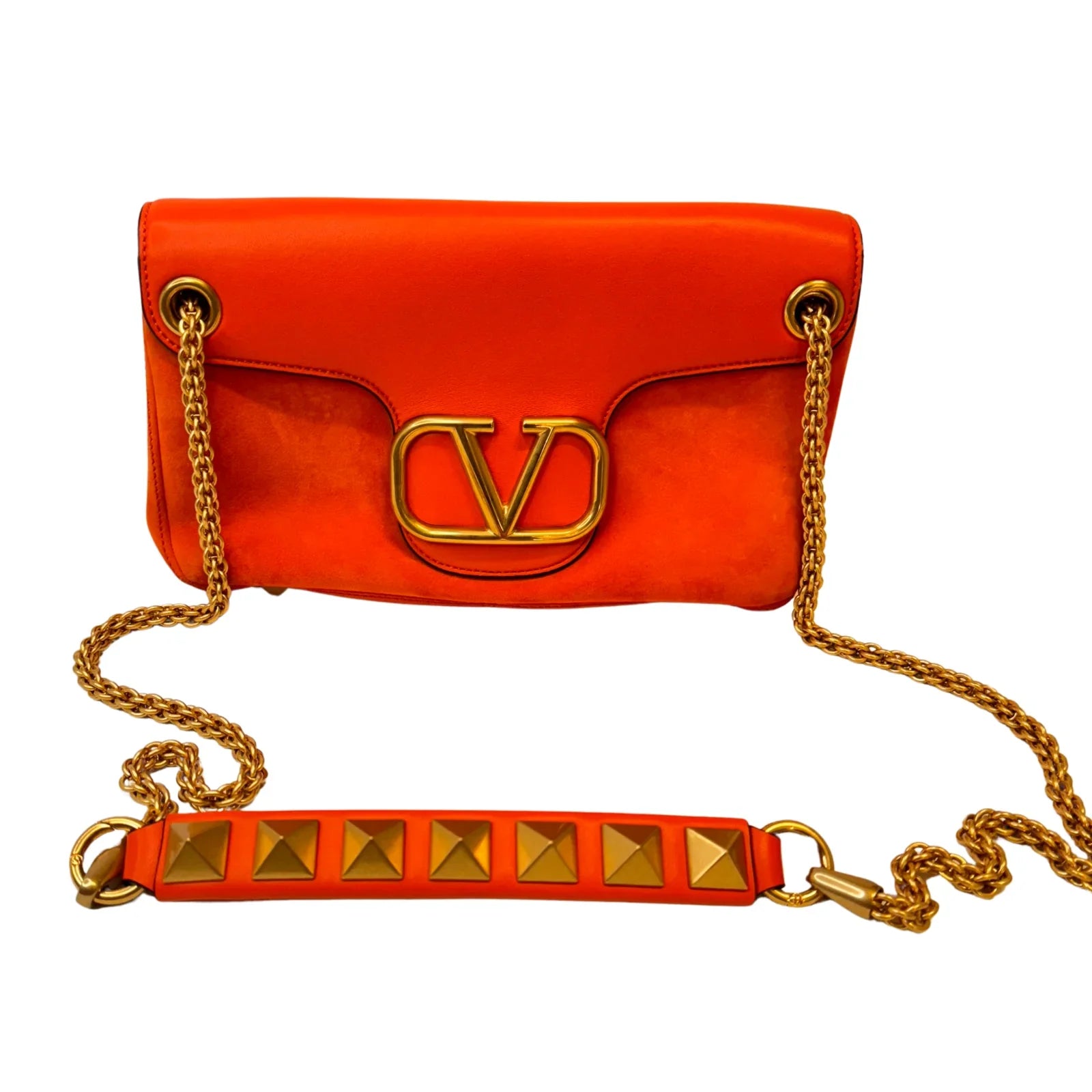 Valentino Garavani Stud Sign Shoulder Bag – Orange Nappa Leather - Lost Designer