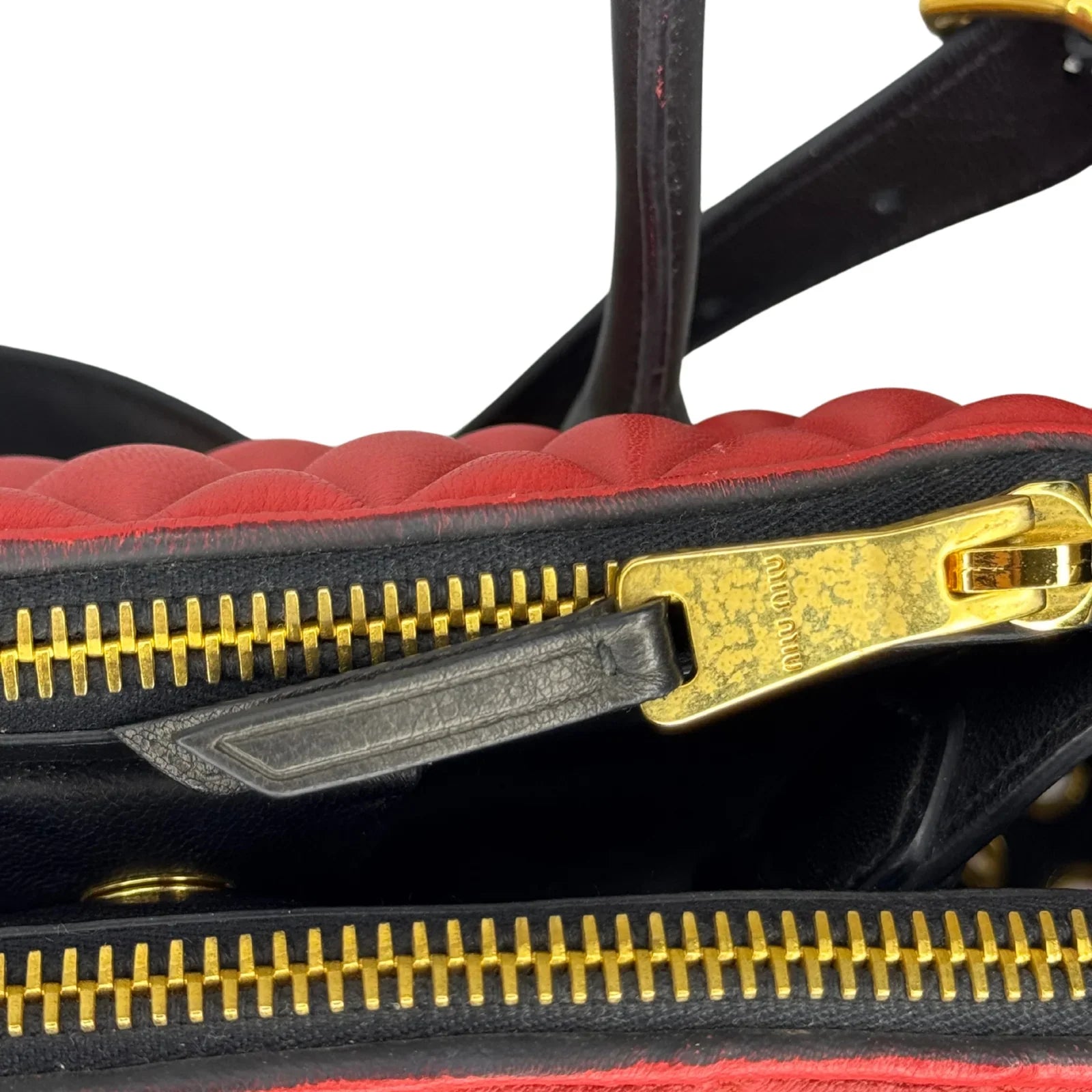 Miu Miu Nappa Biker Bicolor Quilted Leather Bag – Red & Black - Lost Designer