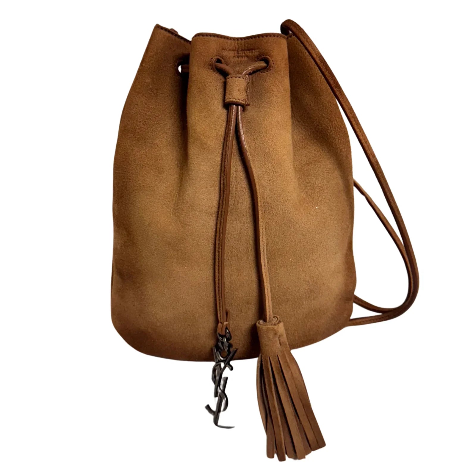 Saint Laurent Jen Flat Bucket Leather Bag Camel - Lost Designer