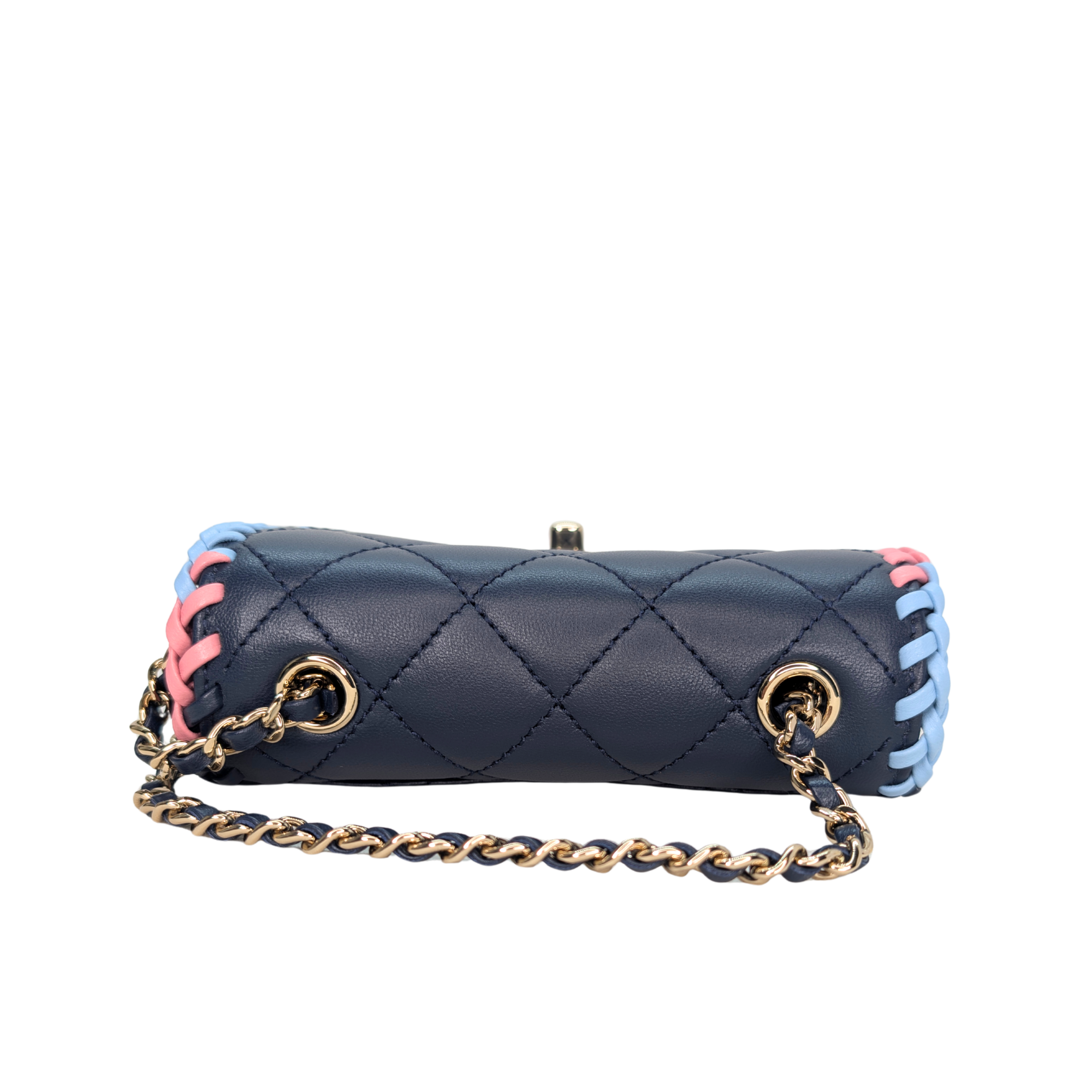 Chanel Braided Mini Messenger Flap Bag Navy Blue