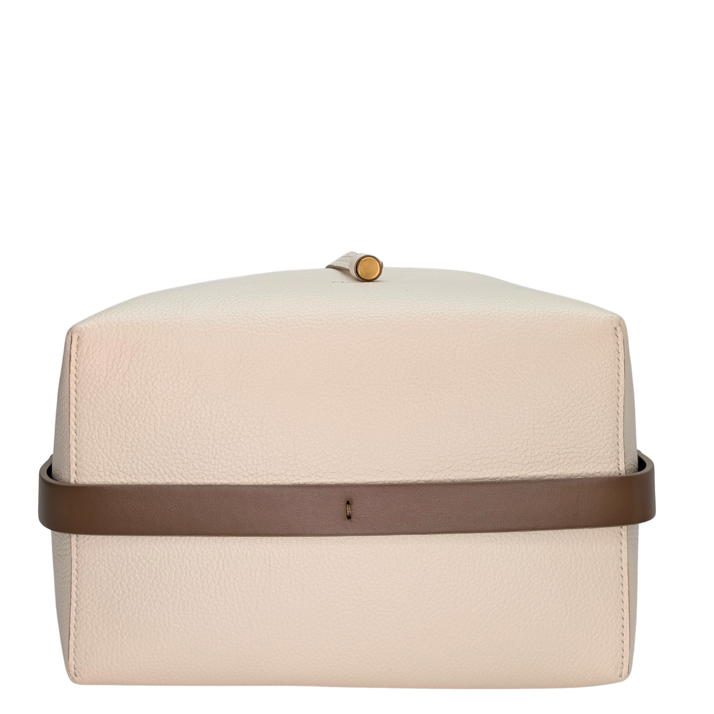 Grained Calfskin Marcie Bucket Bag Misty Ivory White