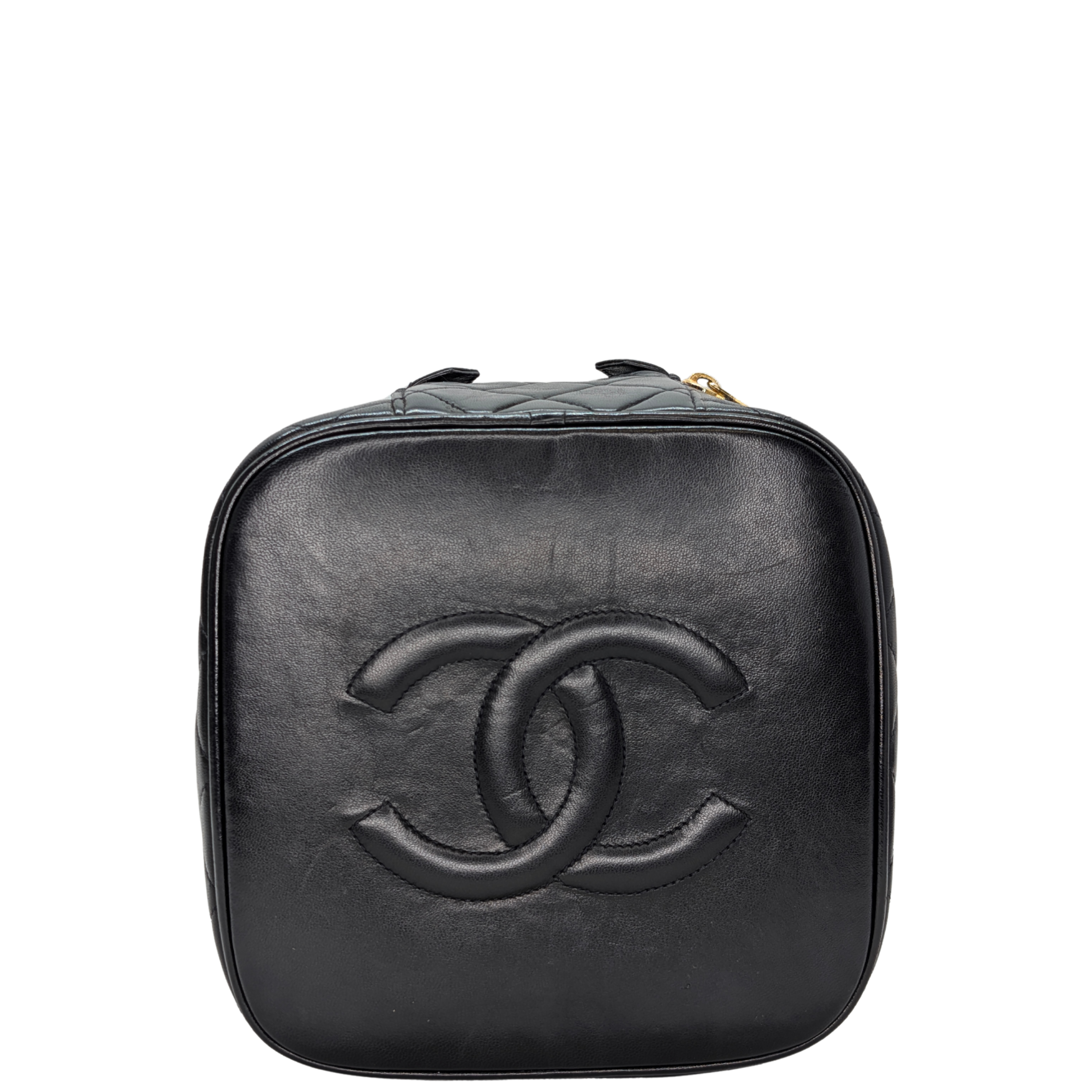 Chanel Vintage Cosmetic Makeup Vanity Case Lambskin Black