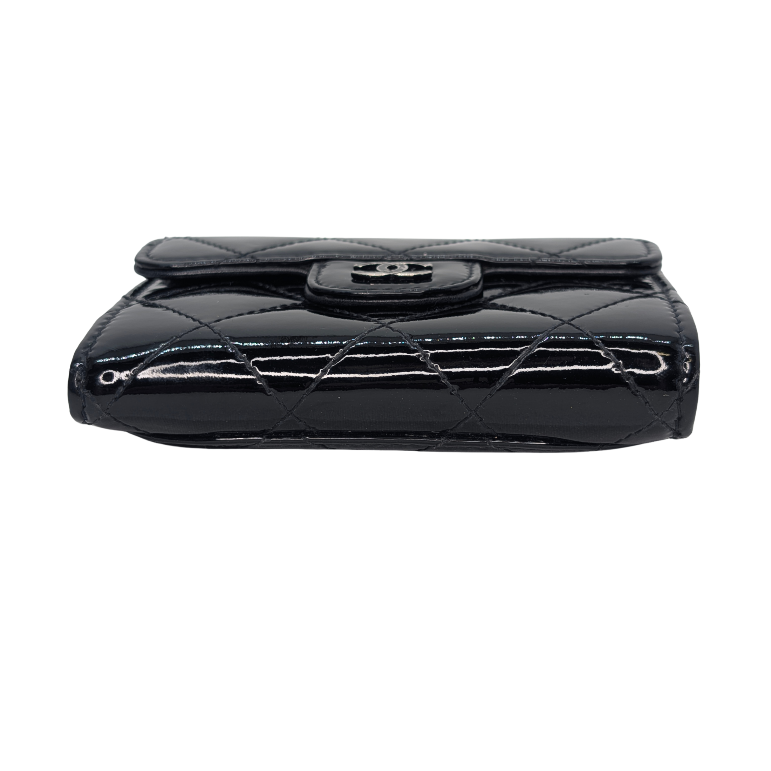 Chanel Classic Single Flap Small Matelassè Patent Folding Wallet Black