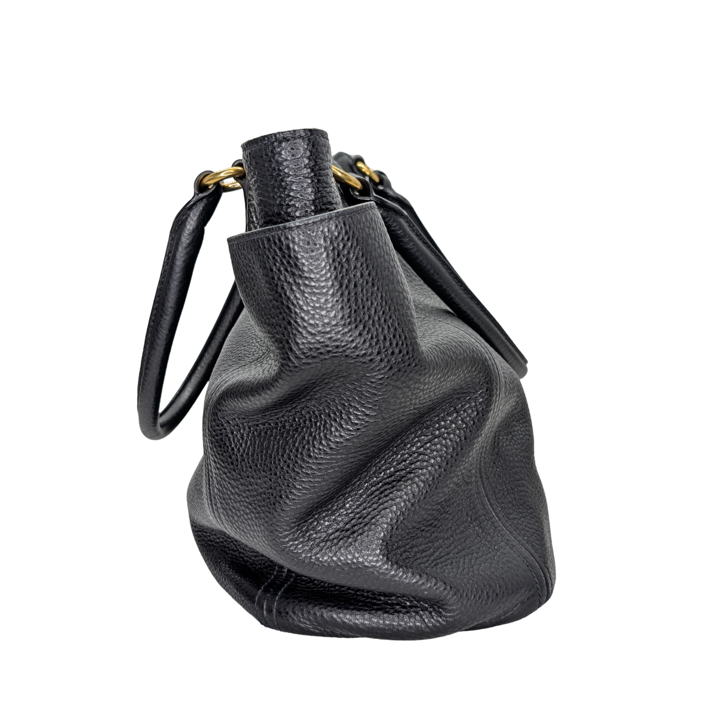 Prada Vitello Daino Side Pocket Leather Tote Bag Black