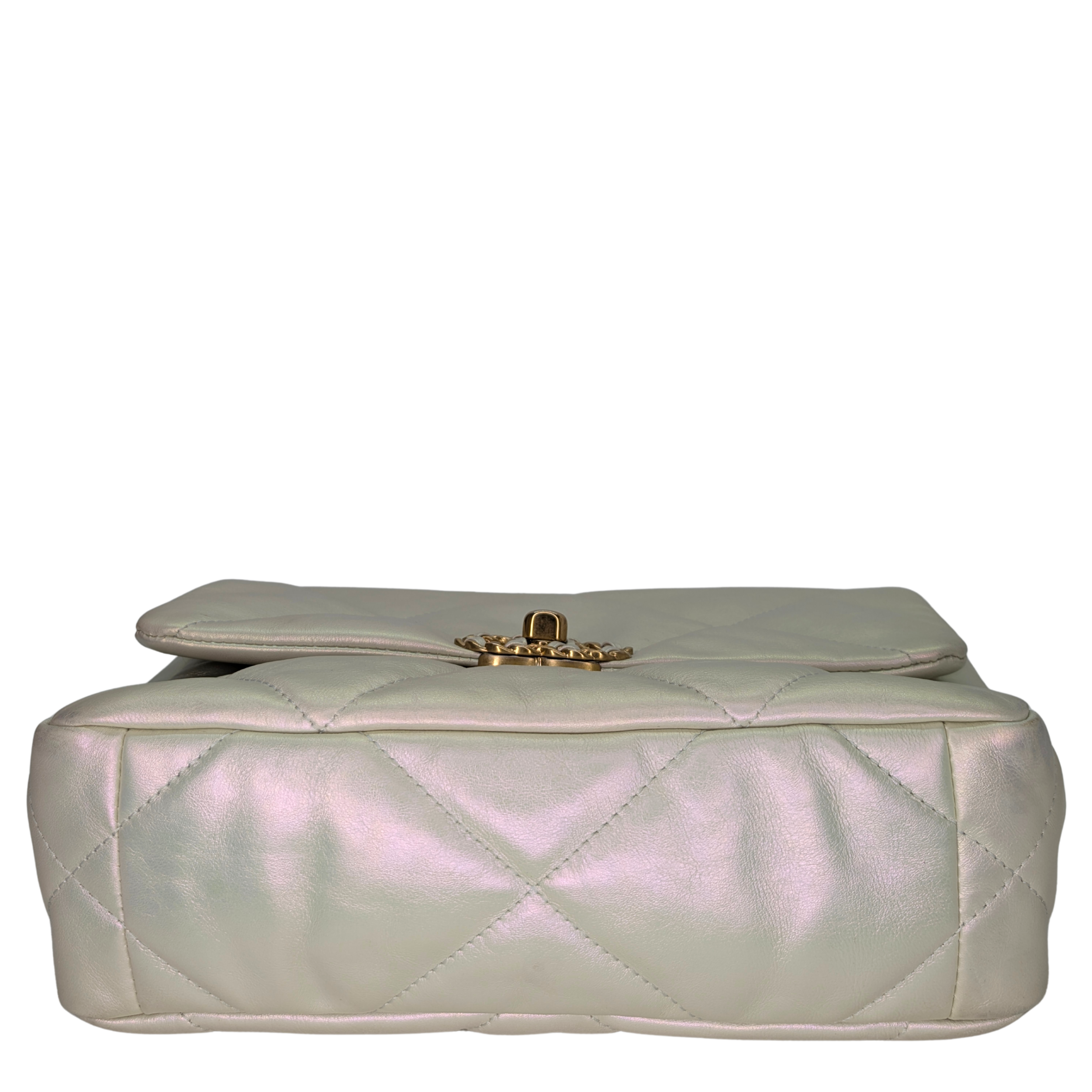 Chanel 19 Medium Calfskin Flap Iridescent White