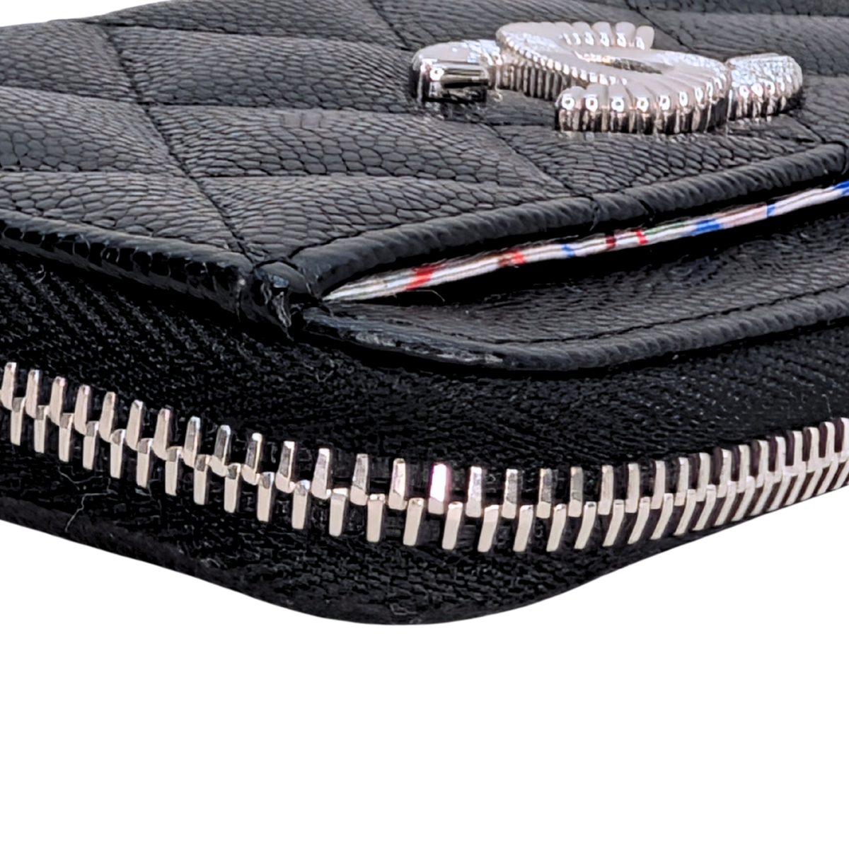 Chanel Logo Zip Around Wallet Black