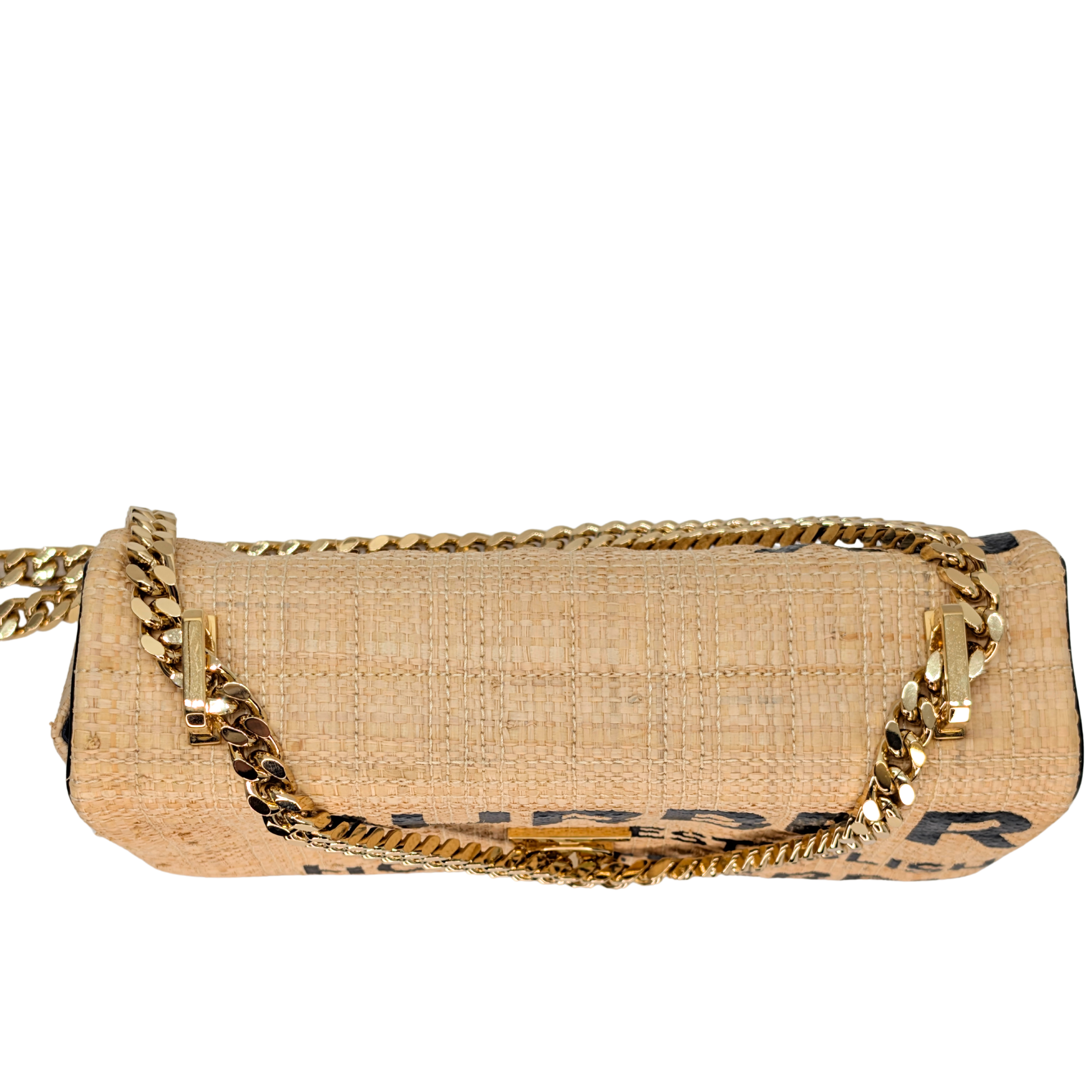 Burberry Small Horseferry Print Quilted Raffia Lola Bag