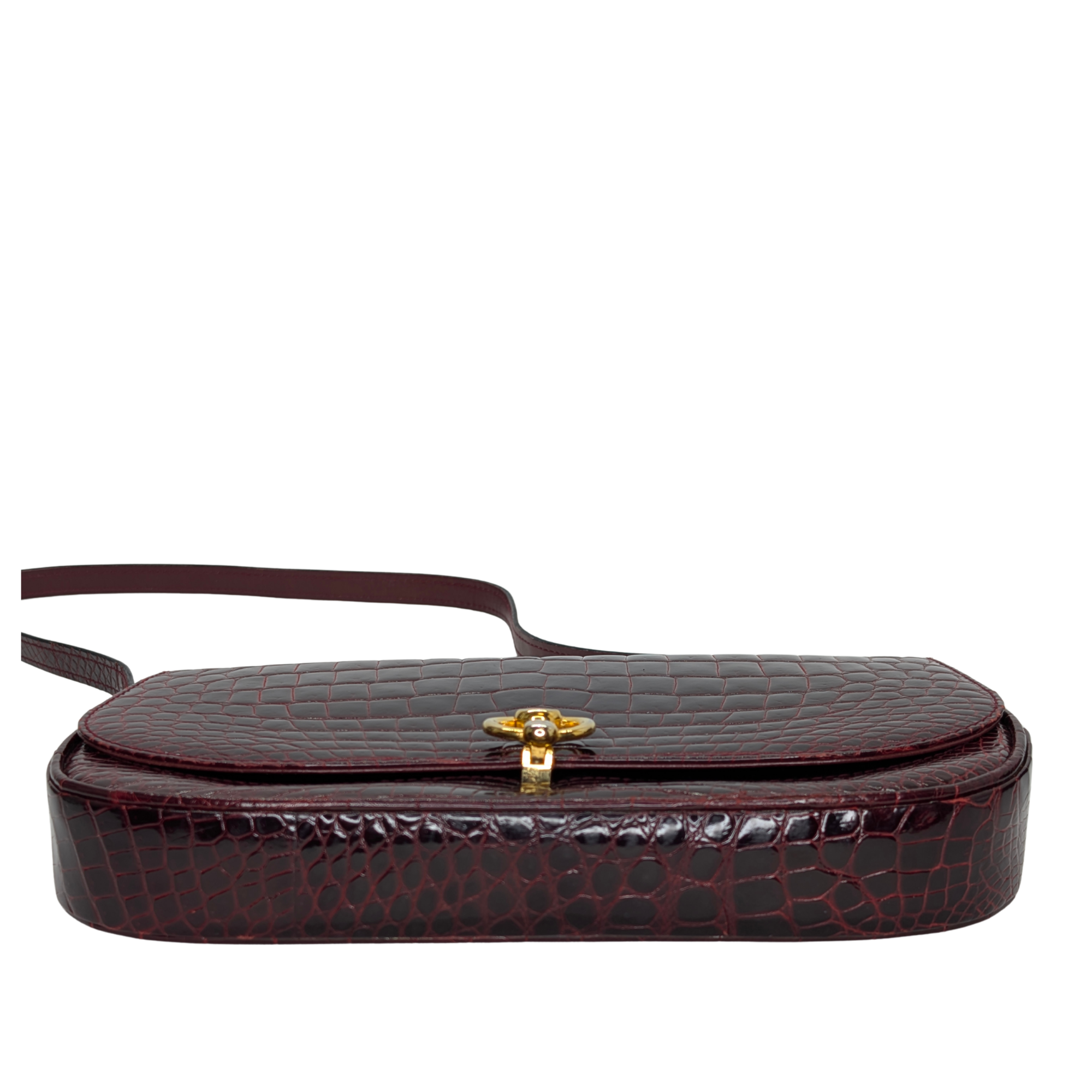 Gucci Vintage Crocodile Shoulder Bag Burgundy