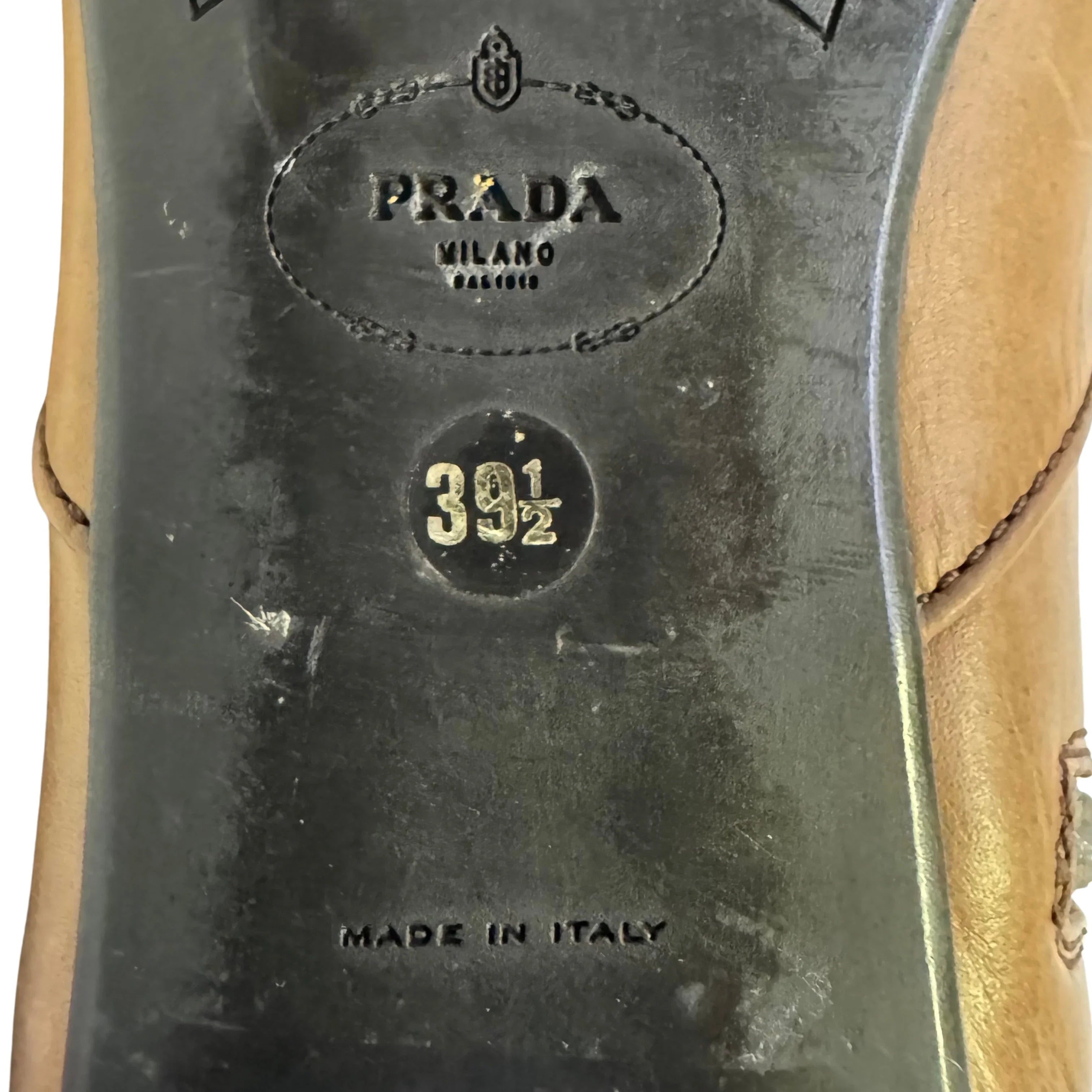 Prada Brown Leather Knee High Flat Boots Size 39 - Lost Designer