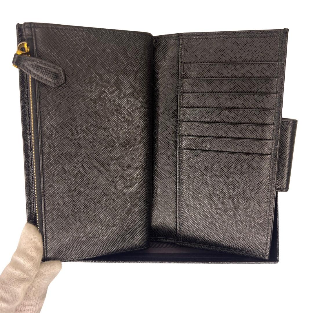 Prada Saffiano Metal Leather Continental Wallet Black - Lost Designer