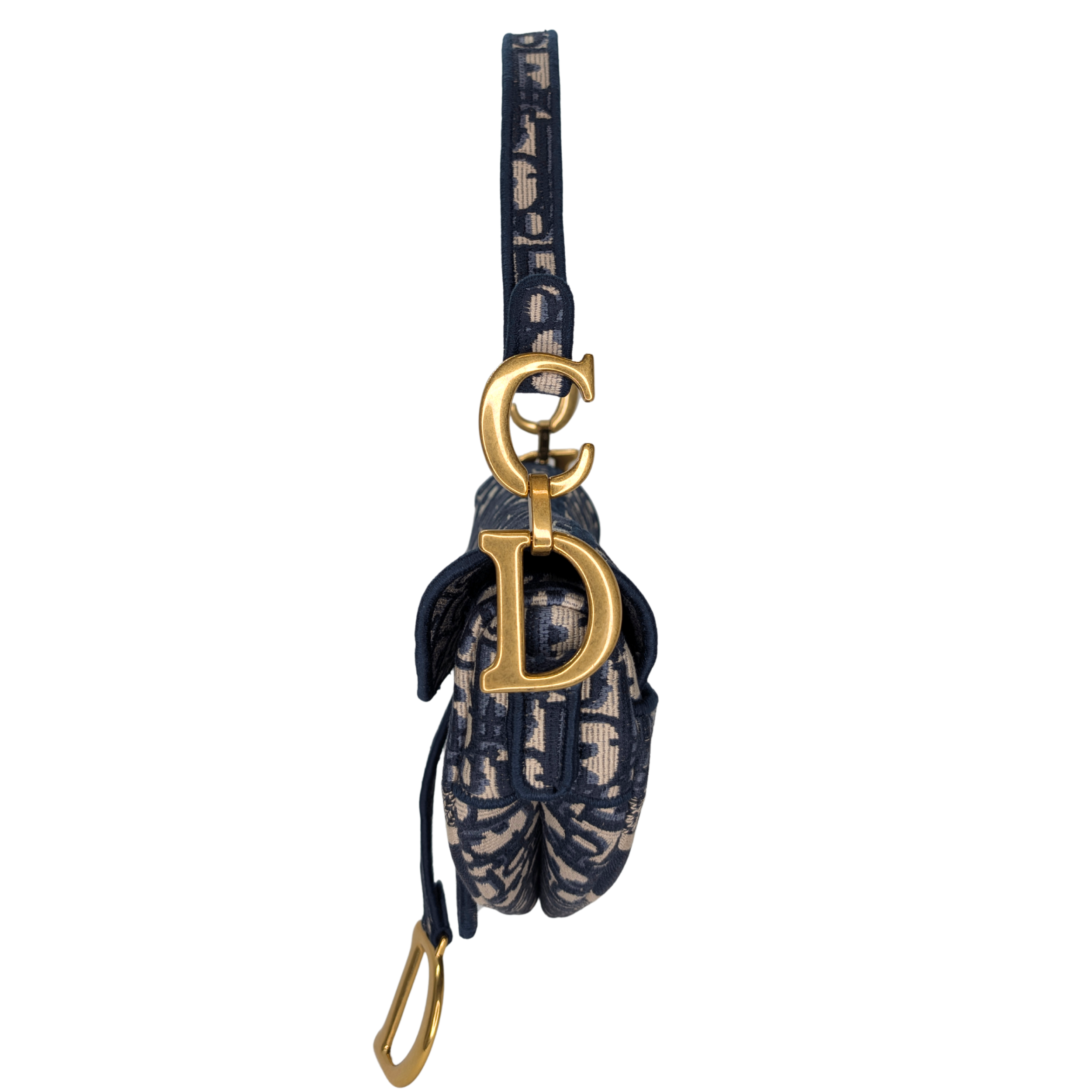 Dior Medium Saddle Bag Navy Oblique with Strap