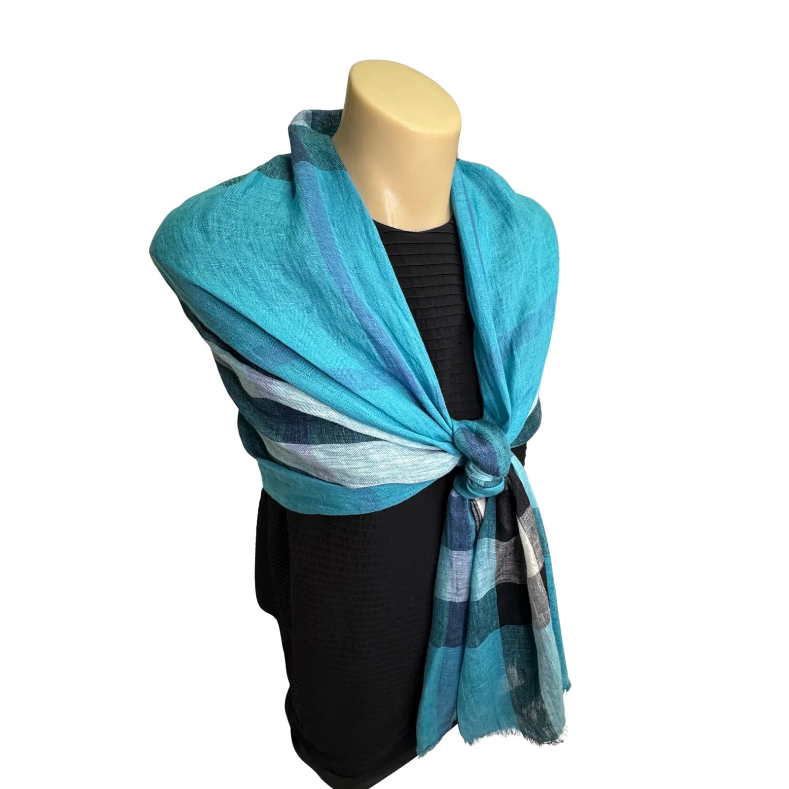 Burberry Linen Scarf Blue Check - Lost Designer