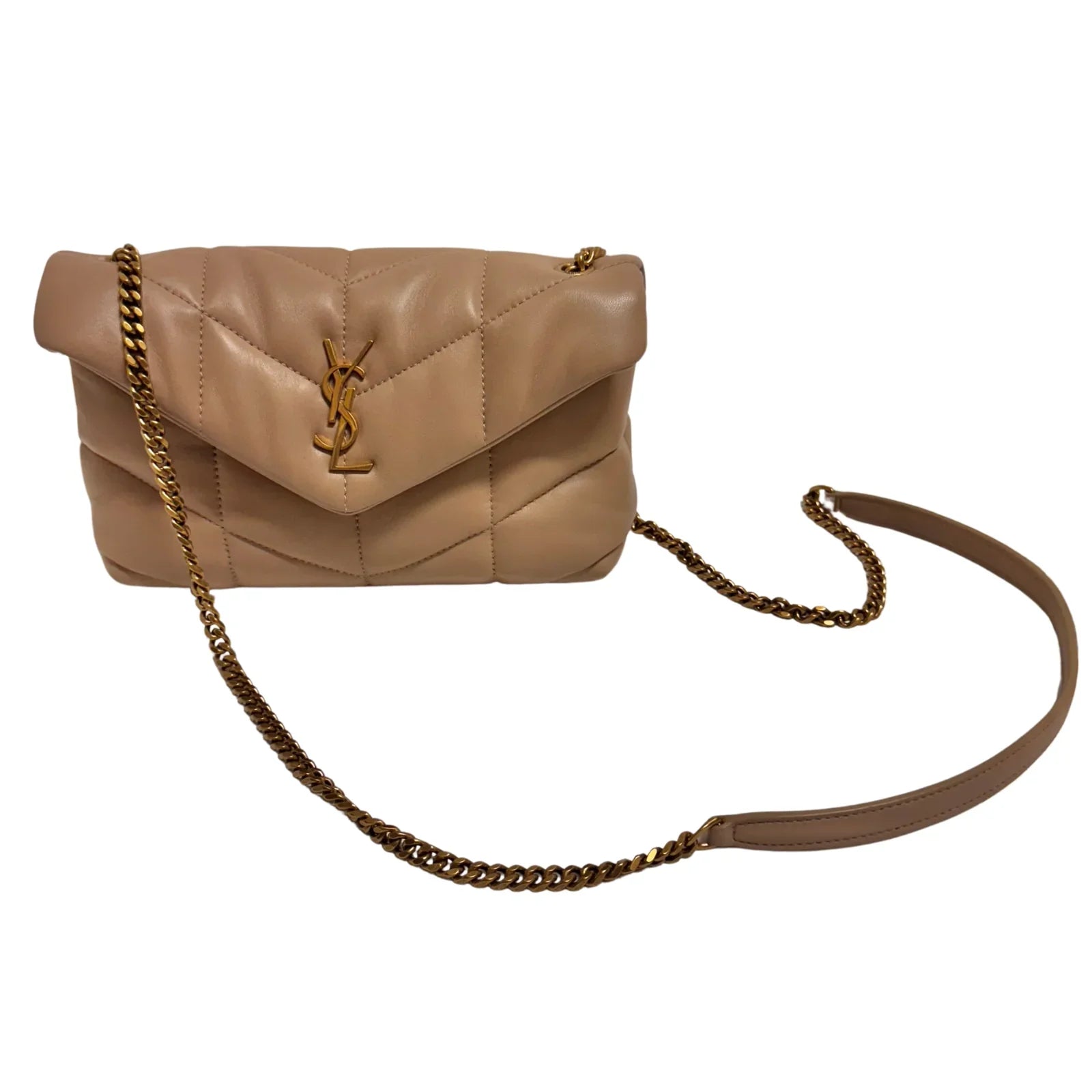 Saint Laurent Lambskin Toy Loulou Puffer Chain Bag – Dark Beige - Lost Designer
