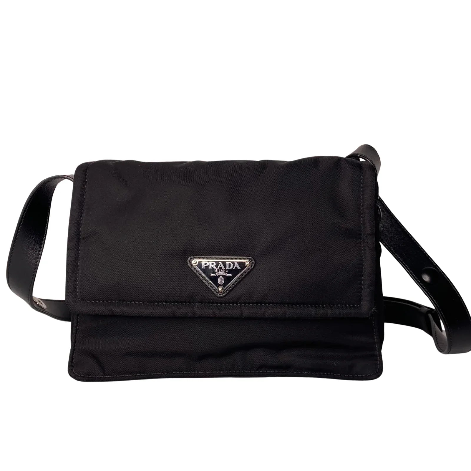 Prada Nylon Crossbody Bag with Flap Closure – Black - Lost Designer