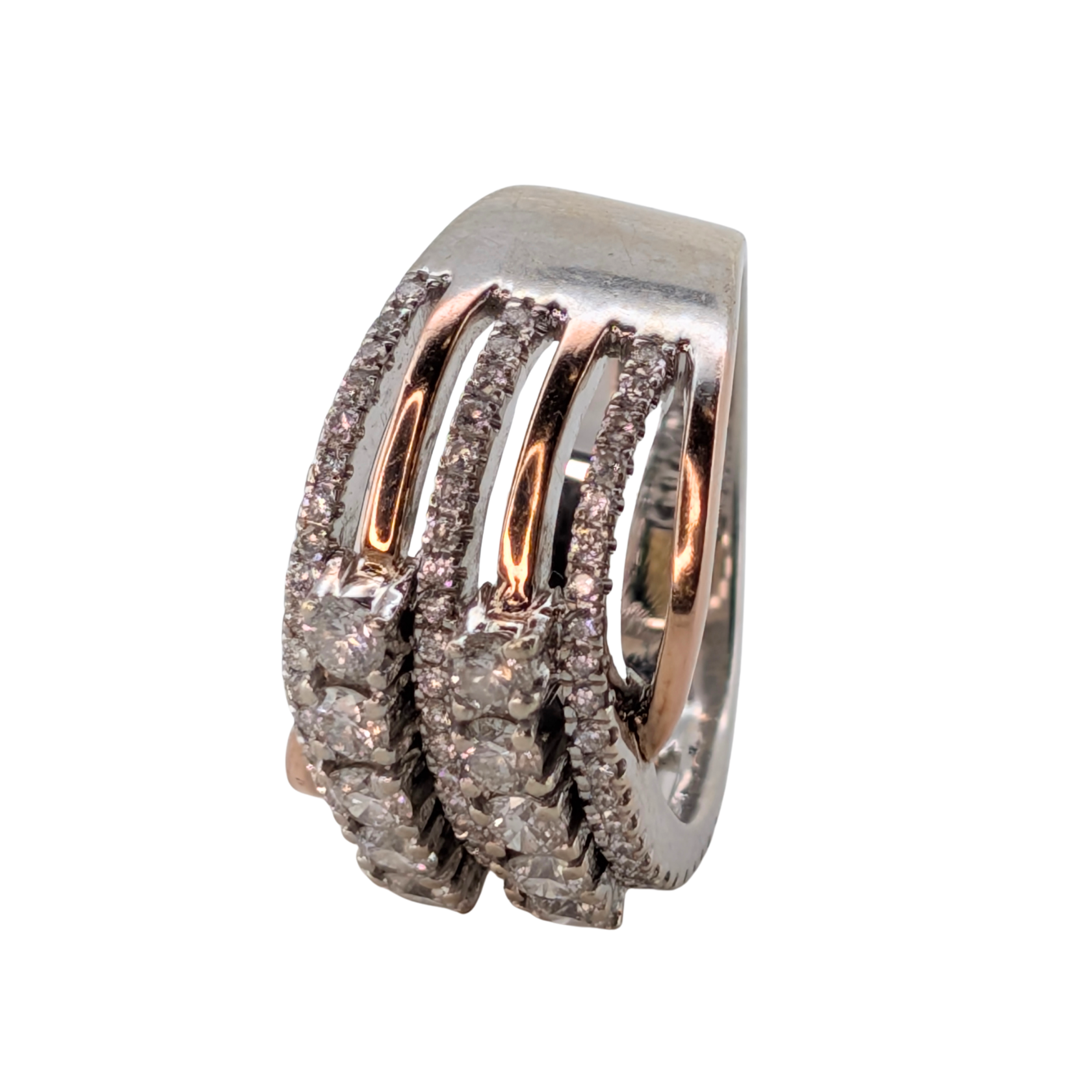 1.00Ct Natural Diamond Multi-Row Ring In 10K White And Rose Gold