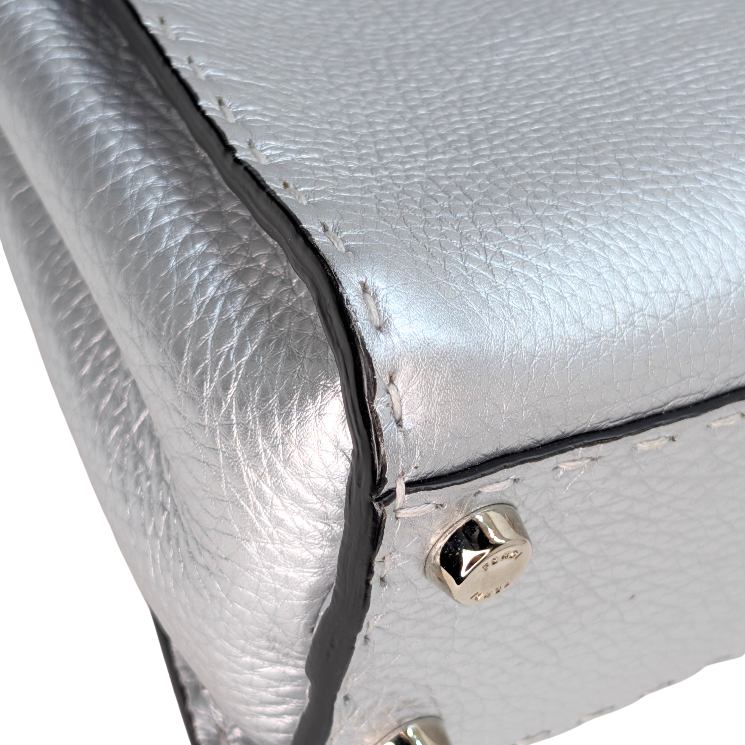 Fendi Peekaboo ISeeU Petite Mini Selleria Bag Silver Metallic