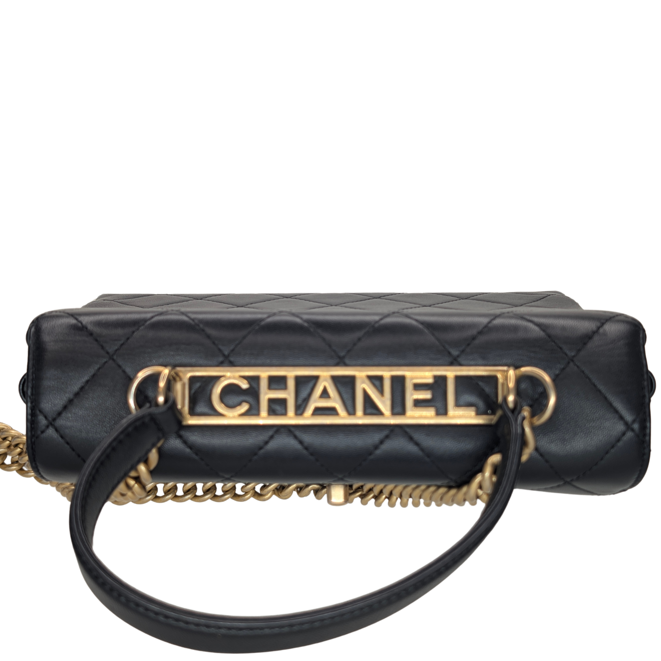 Chanel Small Trendy Spirit Top Handle Flap Bag Lambskin Black