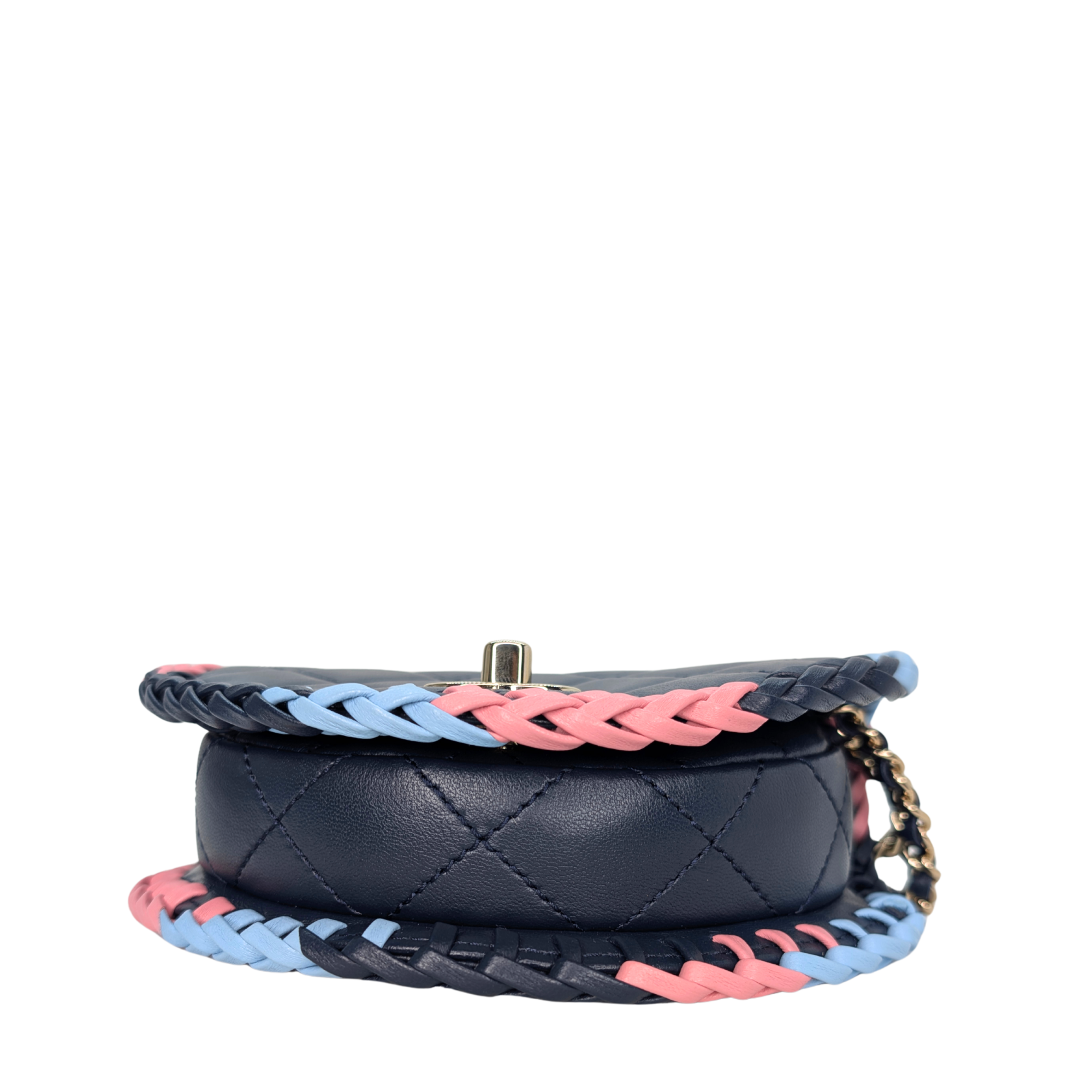 Chanel Braided Mini Messenger Flap Bag Navy Blue