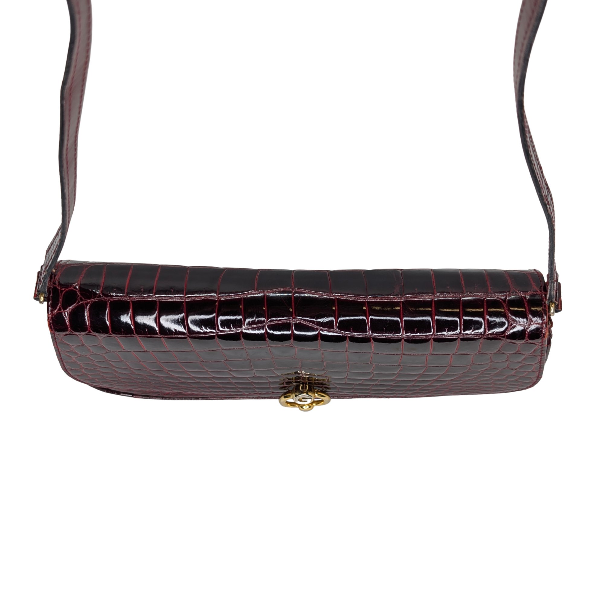 Gucci Vintage Crocodile Shoulder Bag Burgundy