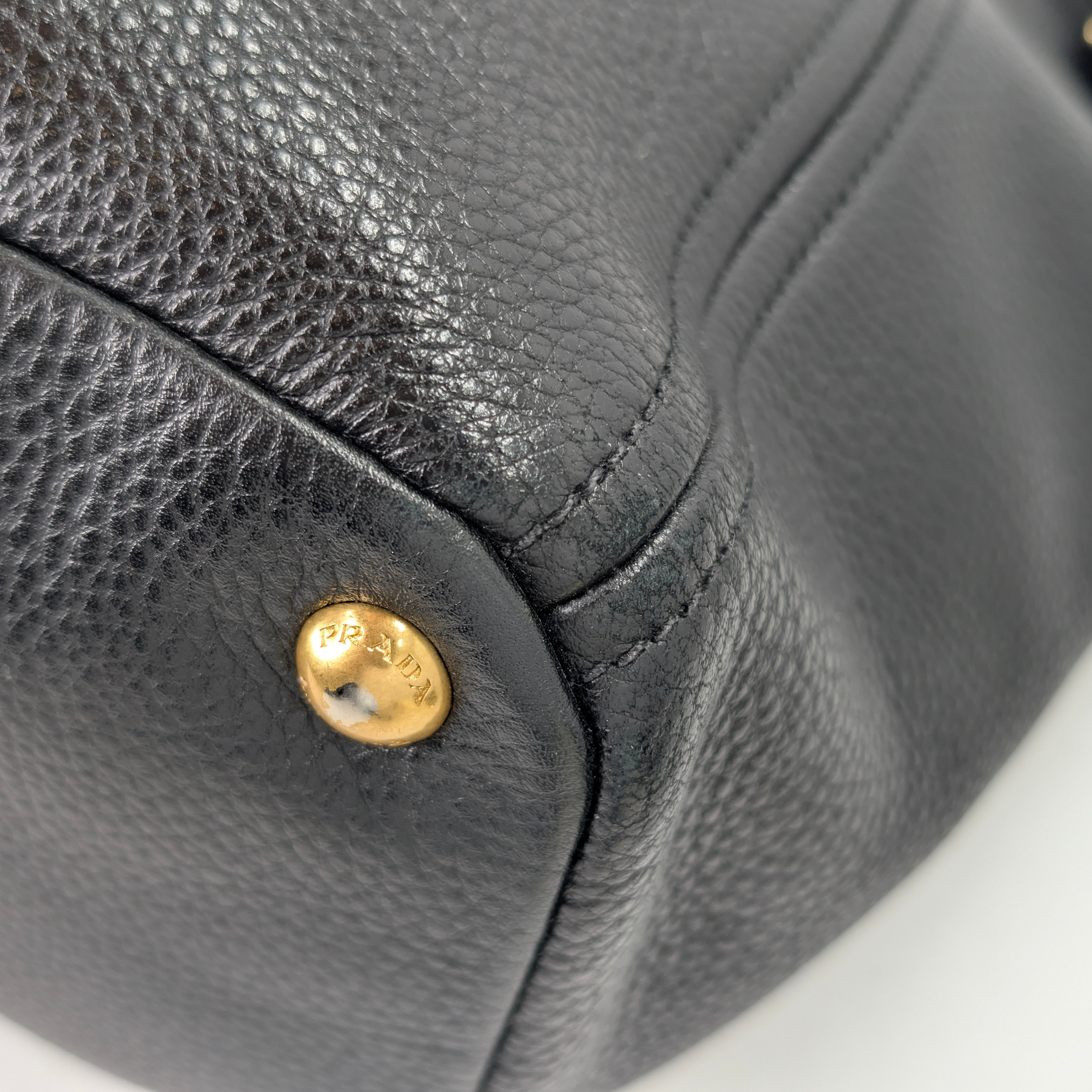Prada Vitello Daino Side Pocket Leather Tote Bag Black