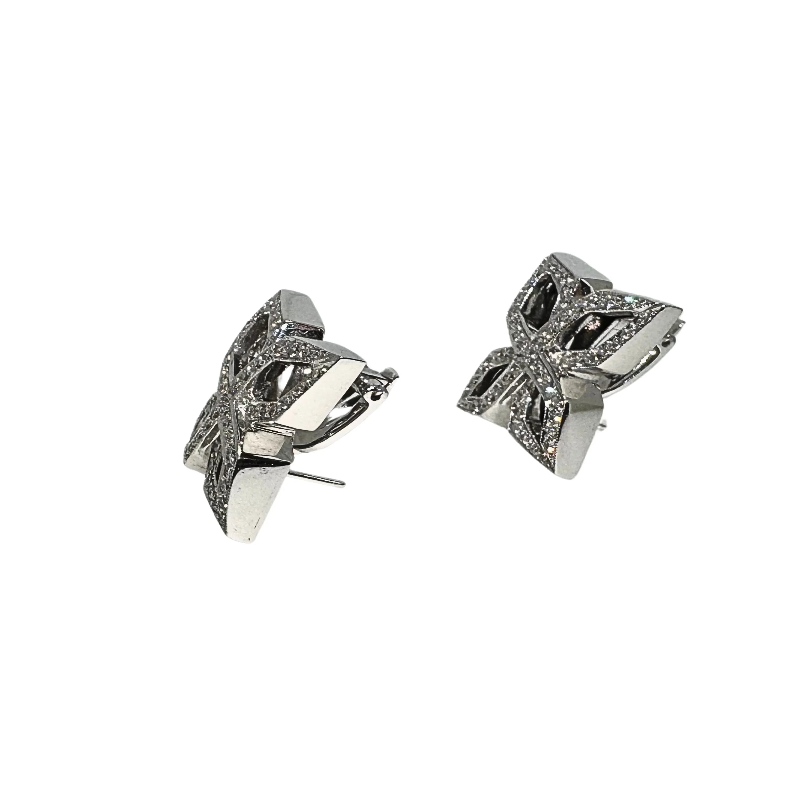 Anton Jewellery 18K White Gold Geometric Flower Diamond Stud Earrings 1.10ct - Lost Designer