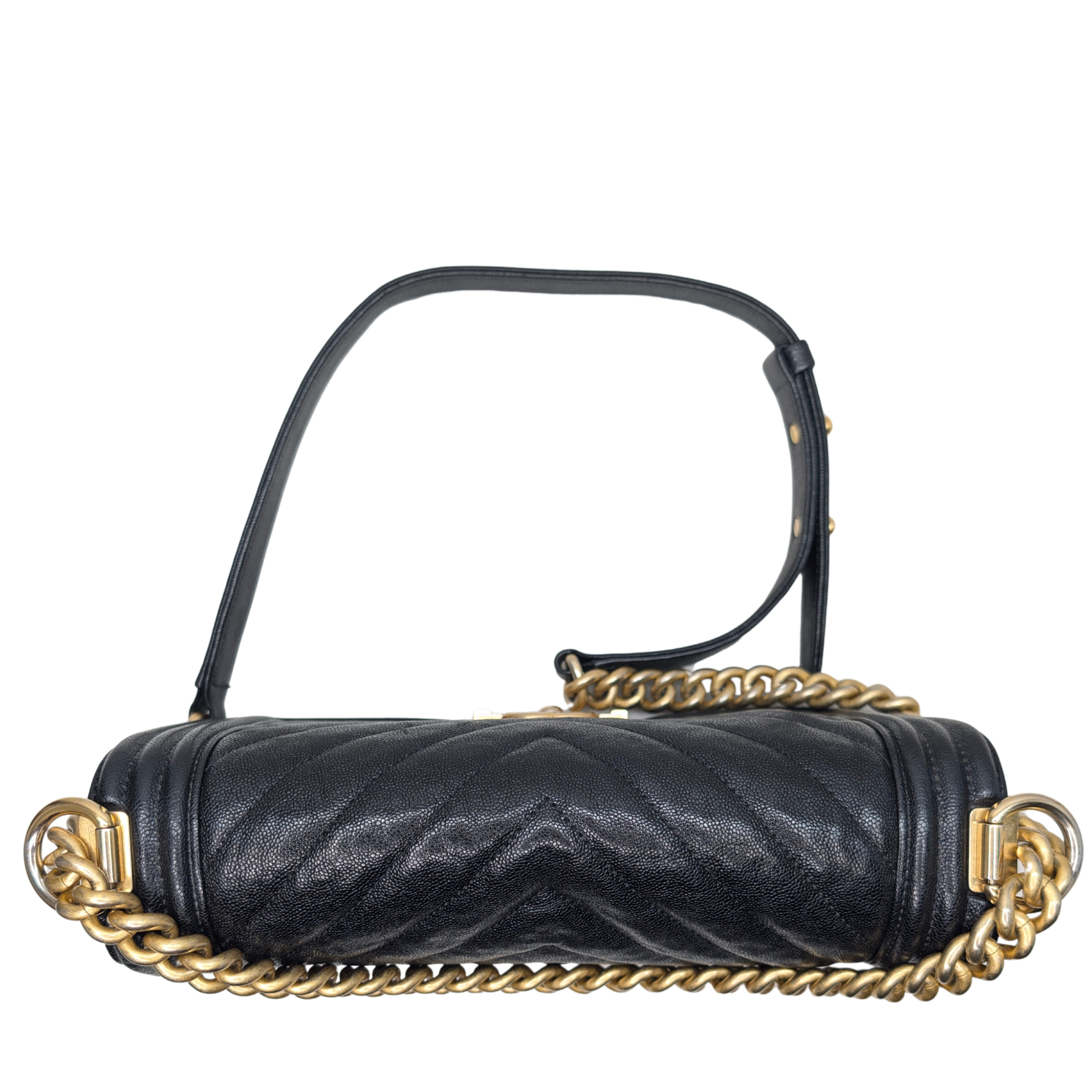 Chanel Old Medium Boy Bag Chevron Caviar Black GHW