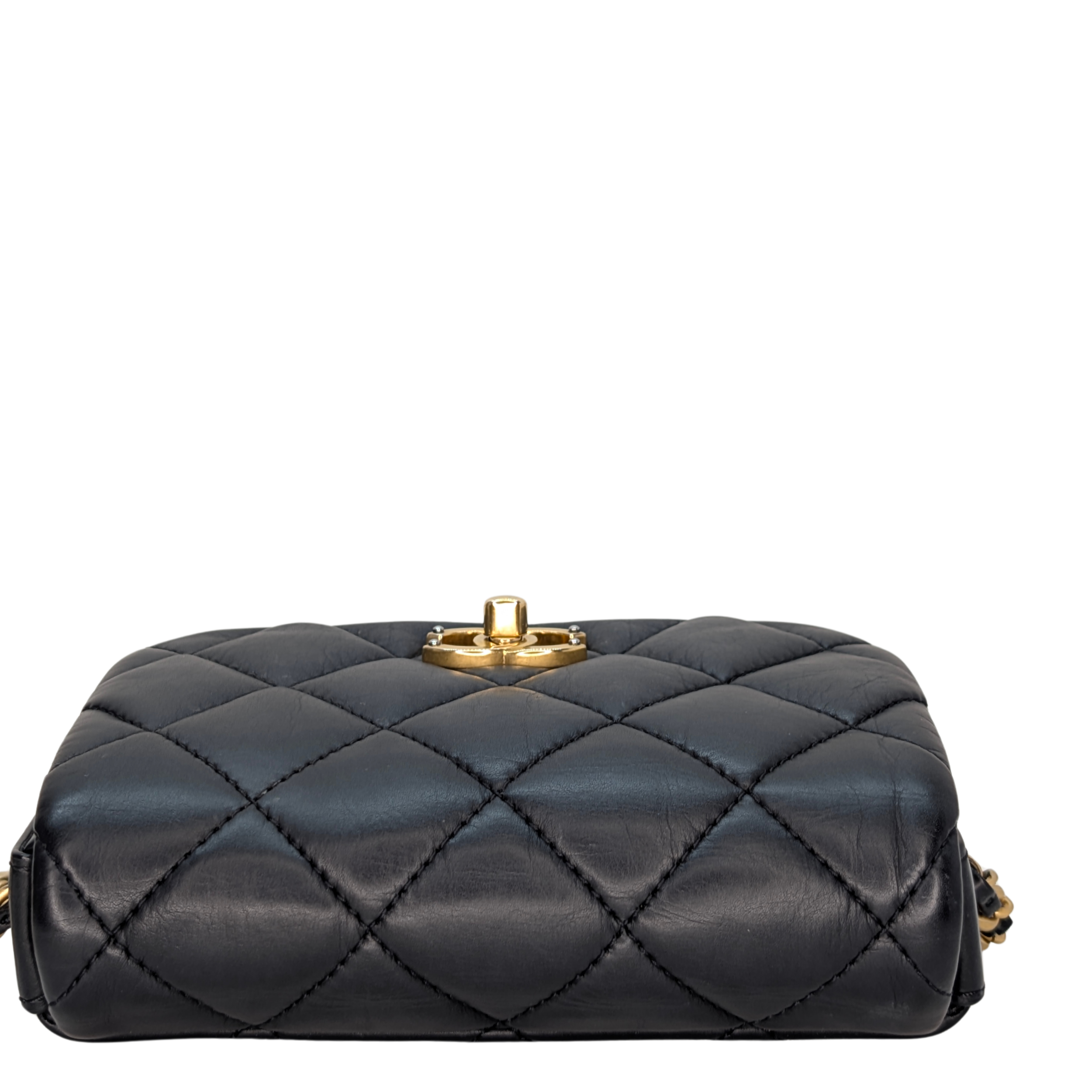 Chanel Quilted Mini Nailed CC Flap Bag Black