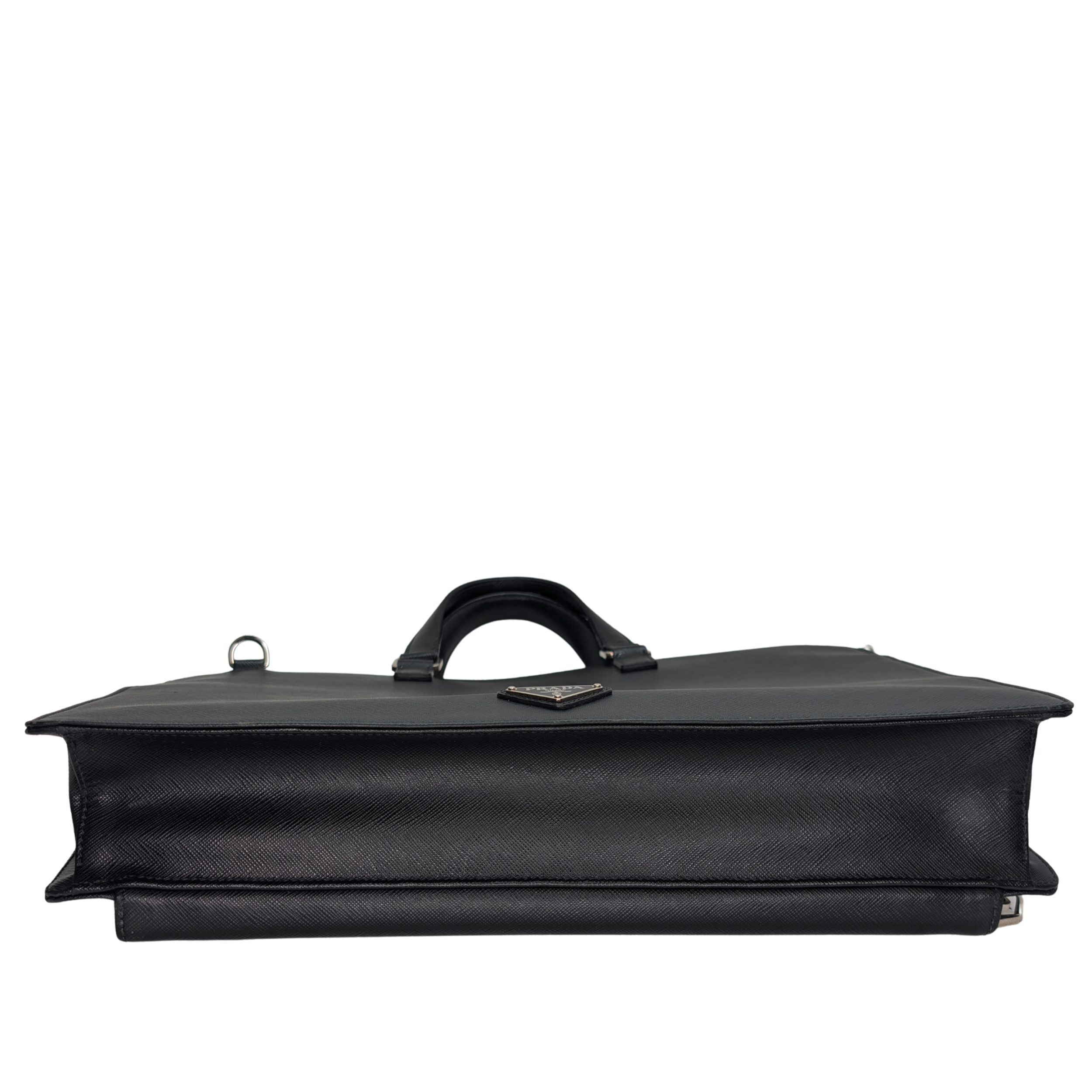 Prada Saffiano Leather Travel Briefcase Bag Black