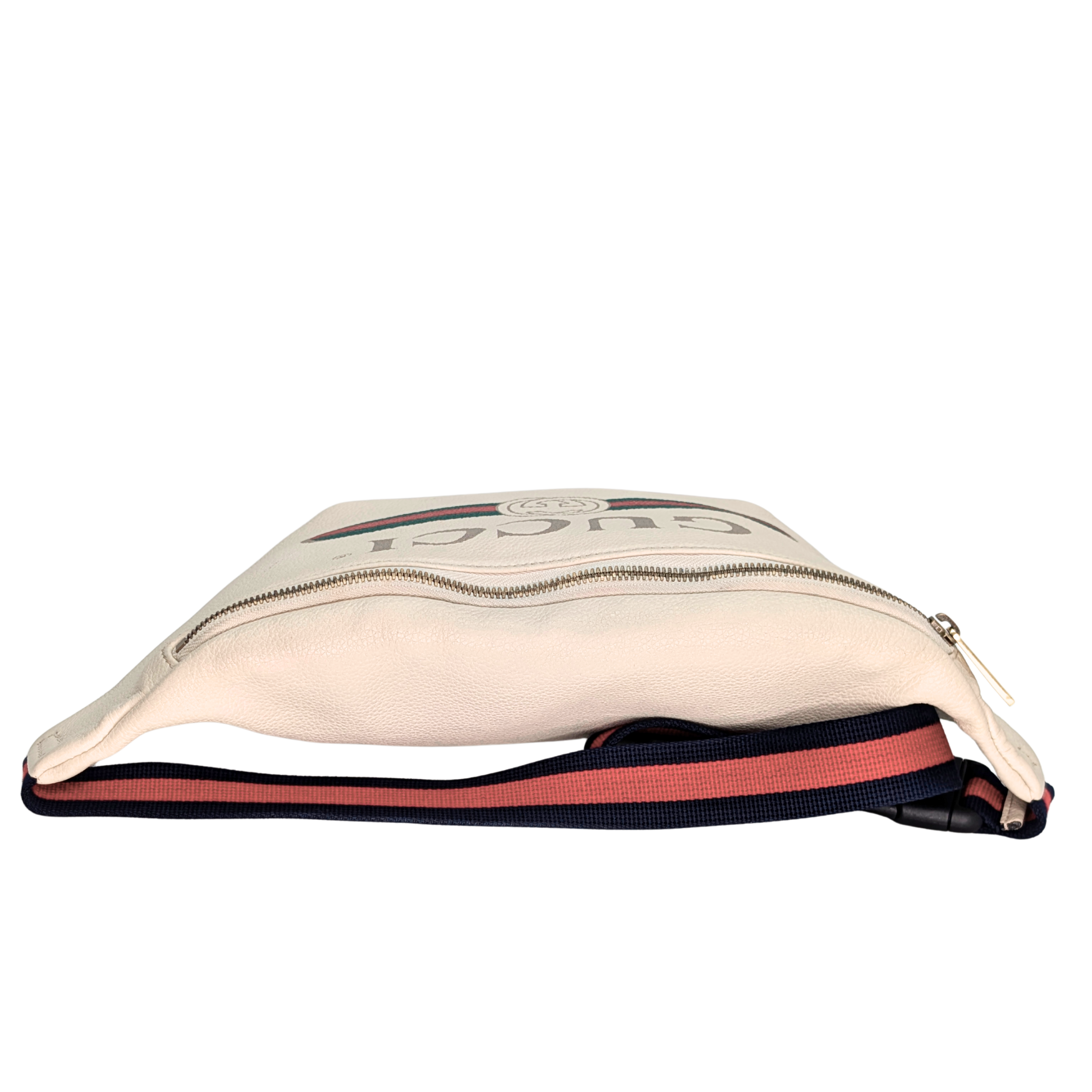 Gucci Grained Calfskin Logo Belt Bum Bag Beige
