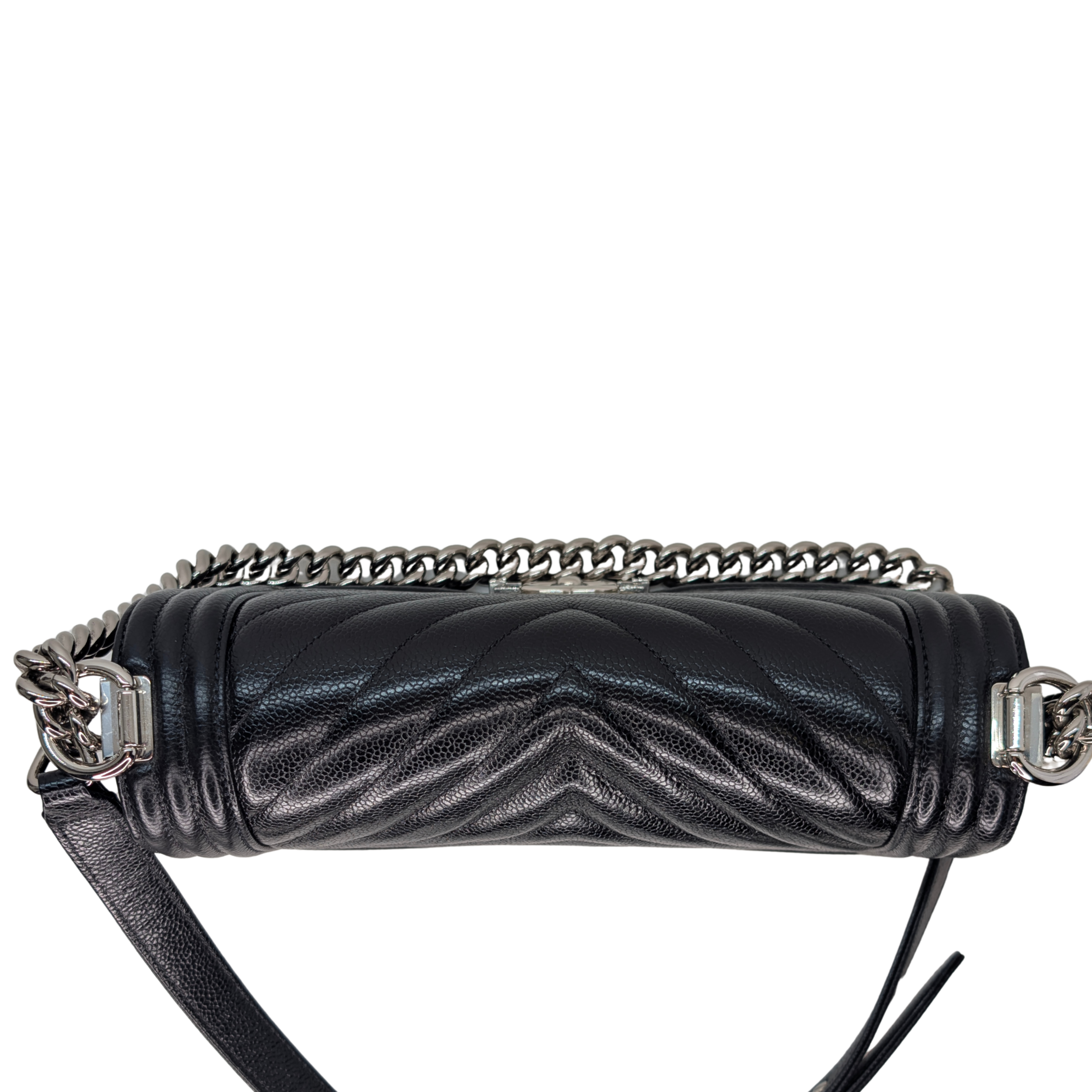 Chanel Old Medium Boy Bag Black Caviar Chevron SHW