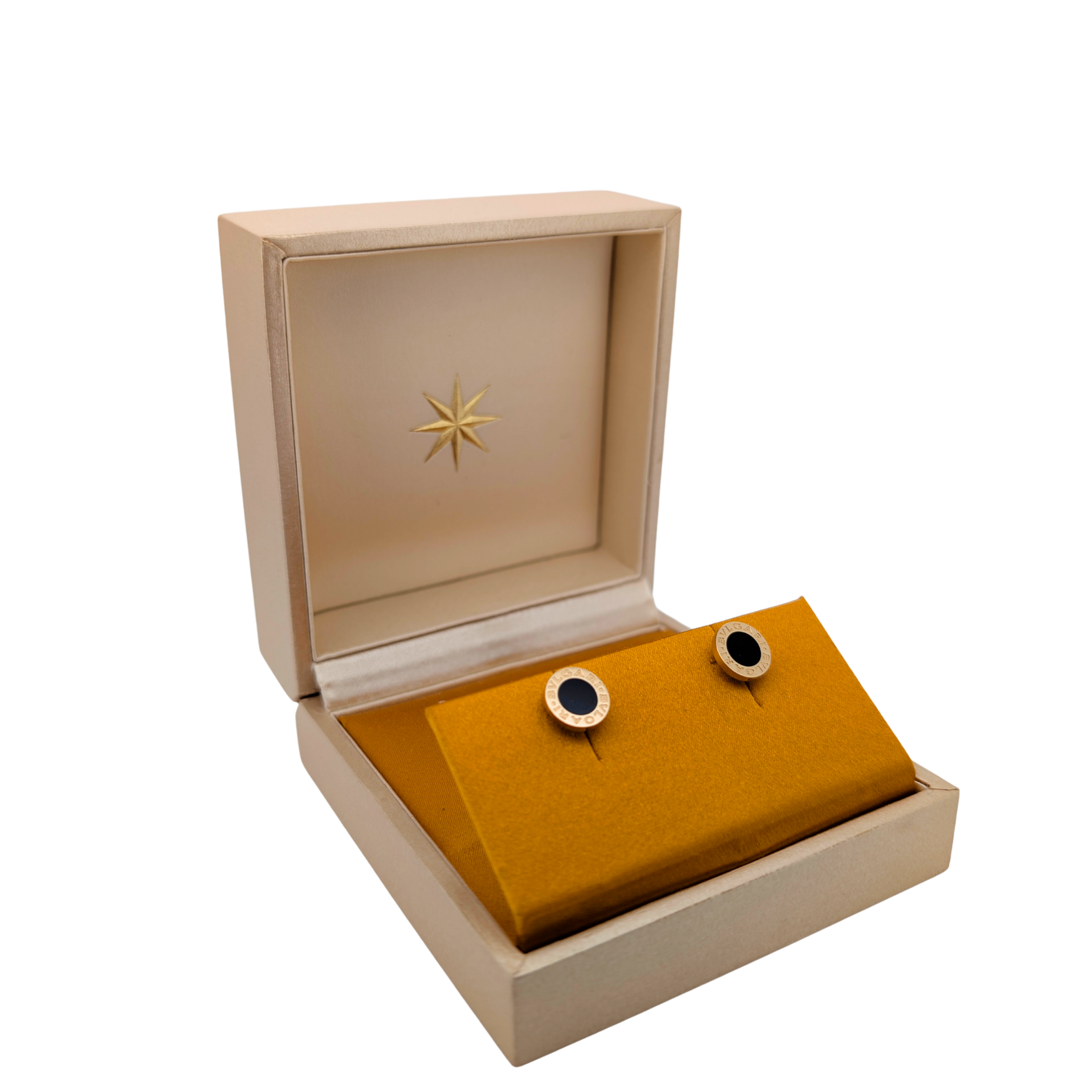 Bvlgari Pair Stud Earrings Onyx 18K Yellow Gold