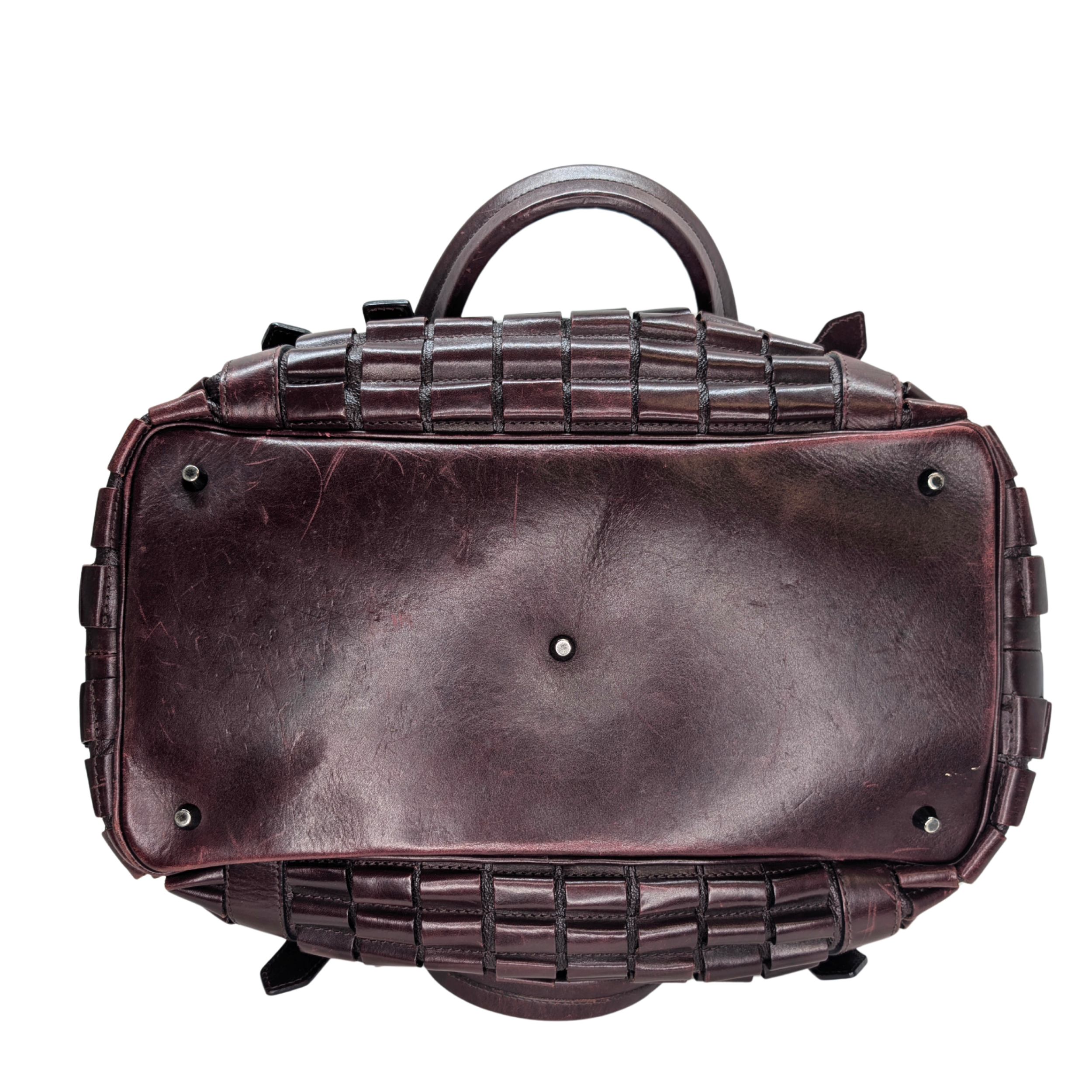 Burberry Leather Cartridge Pleat Tote Bag Burgundy