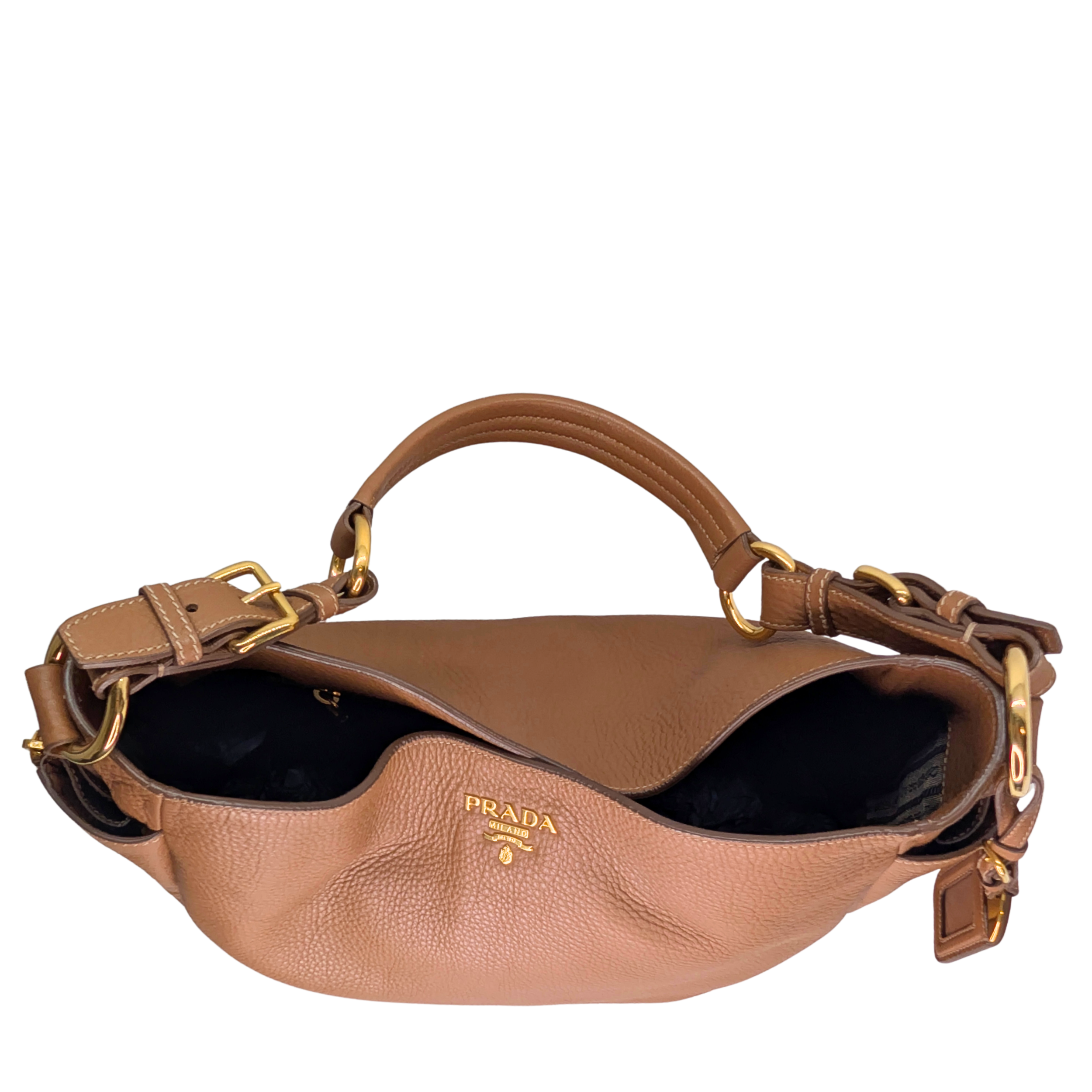 Prada Vitello Daino Leather Side Zip Hobo Tote Bag