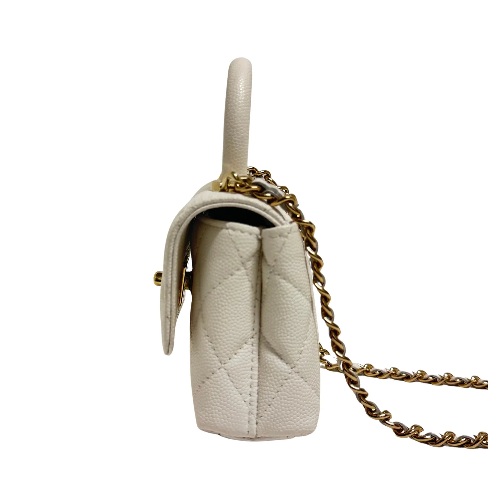 Chanel Micro Coco Handle Bag in White Caviar Leather - Lost Designer