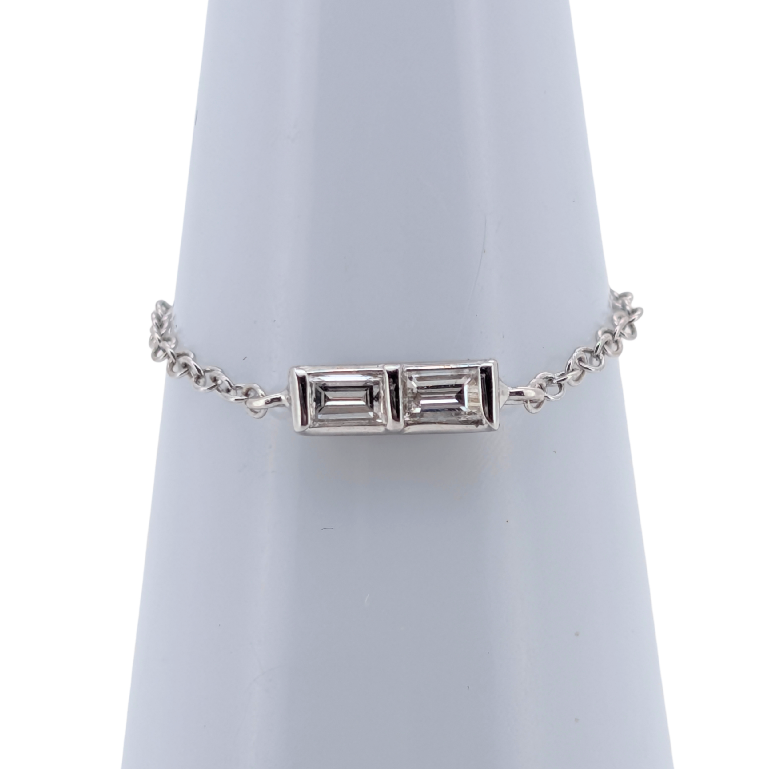 0.10Ct Natural Baguette Cut Diamond Chain Ring In 18K White Gold