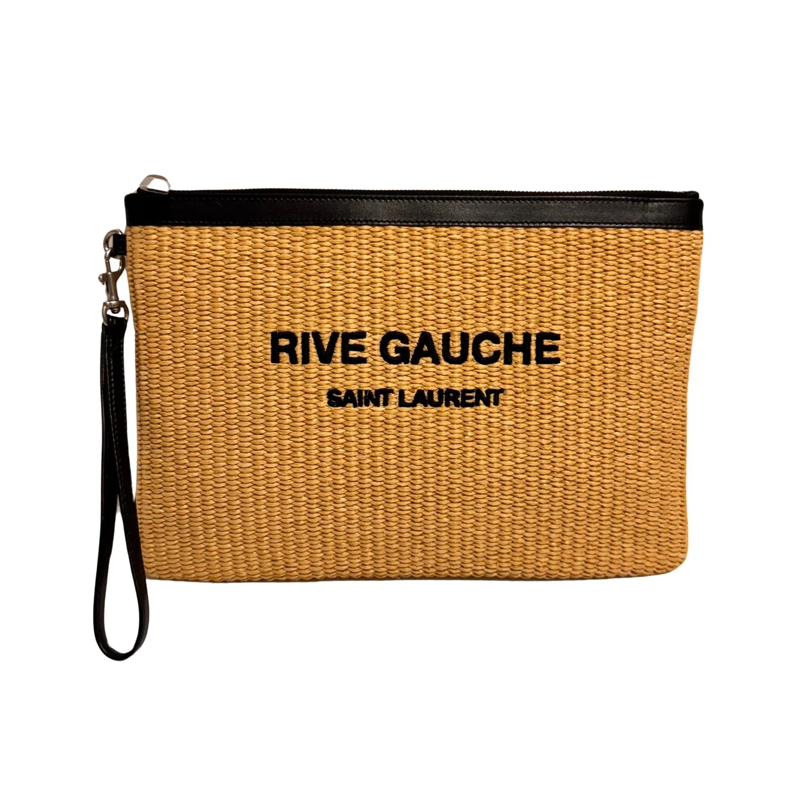Saint Laurent Raffia Calfskin Rive Gauche Zipped Pouch - Lost Designer